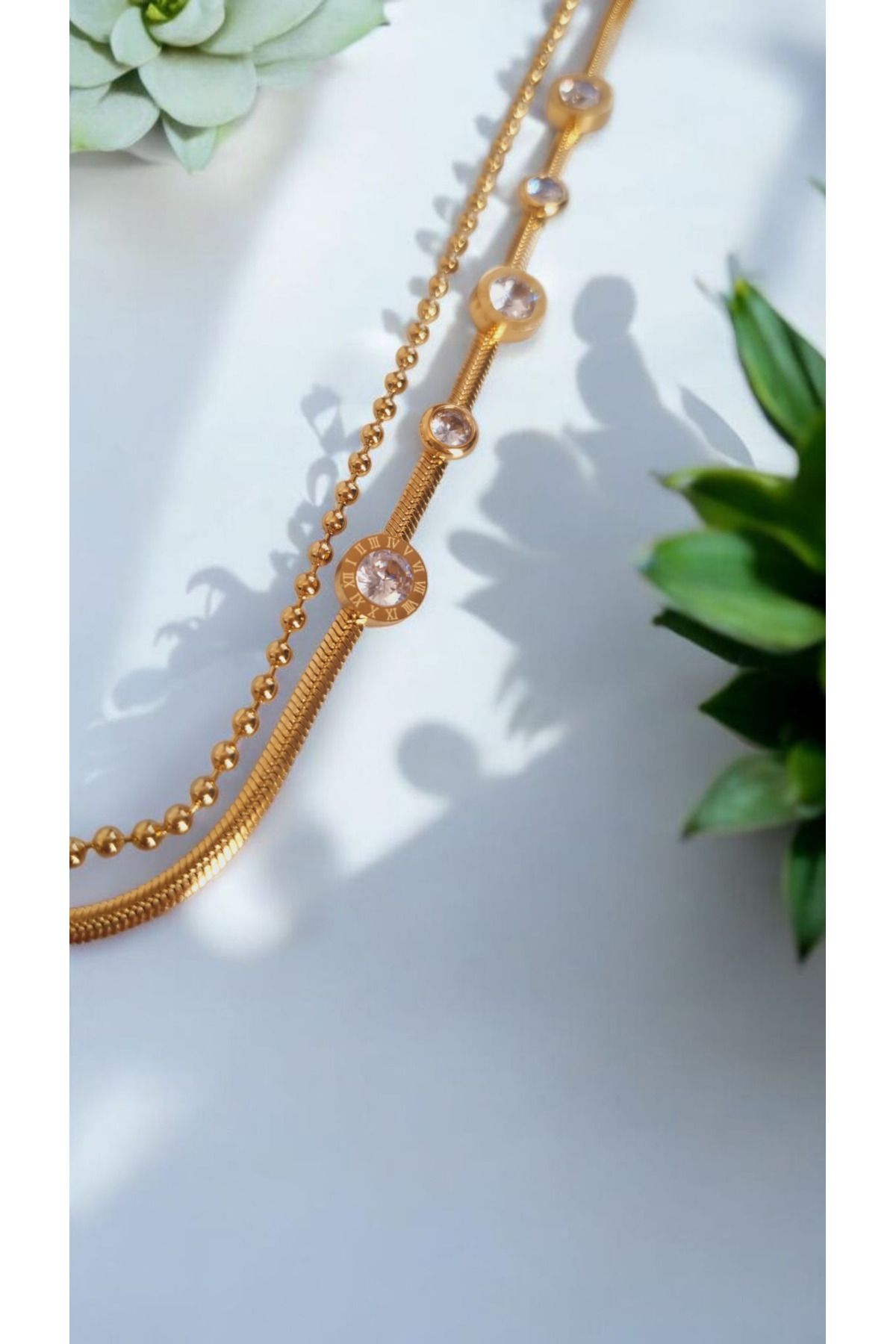 İNİTİUM Paslanmaz Çelik Dorika ve İtalyan Taşlı Rose Gold Bileklik