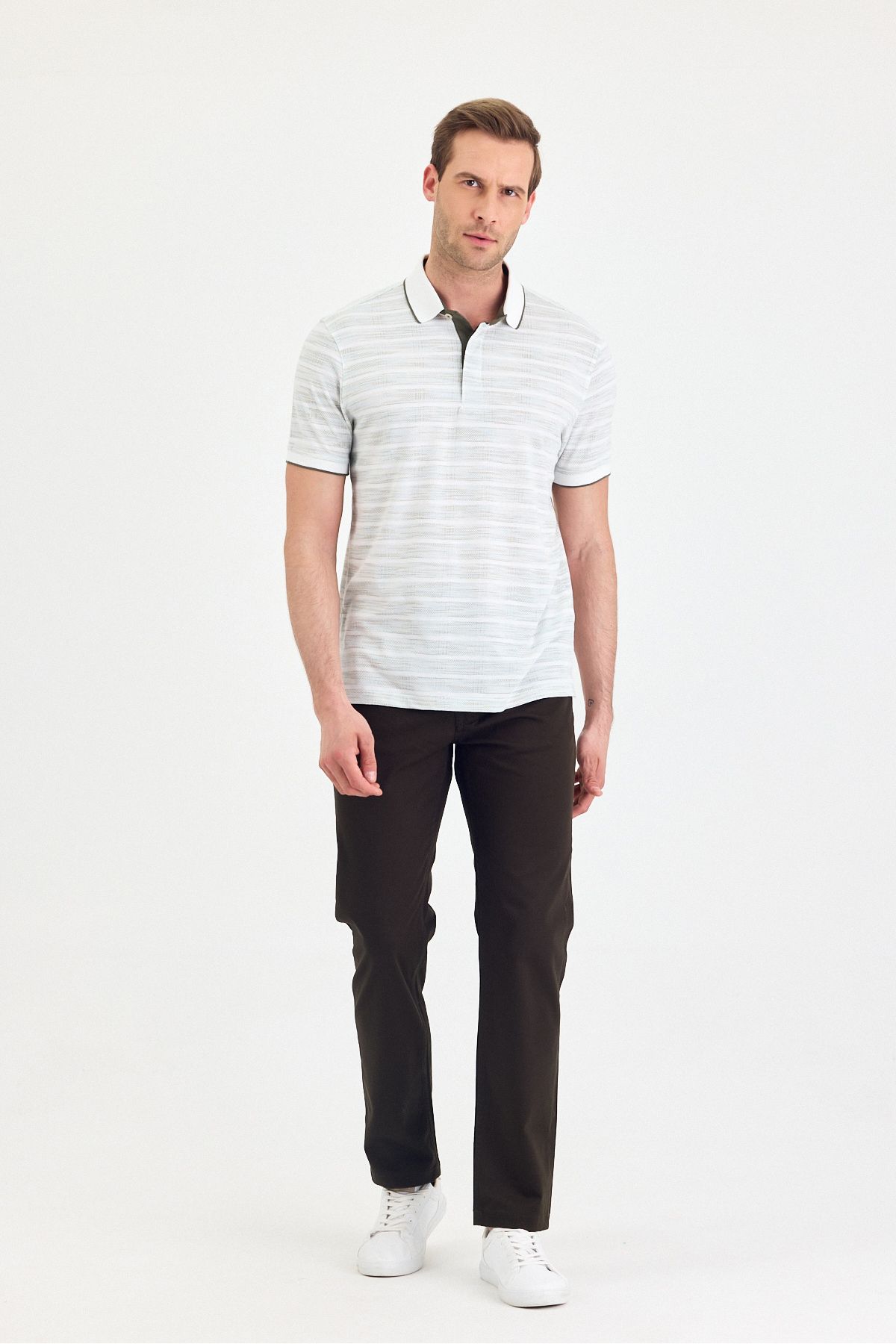 ENQUE Erkek Basic Gizli Düğmeli Kıvrılmaz Polo Yaka Pamuklu Slim Fit Tişört