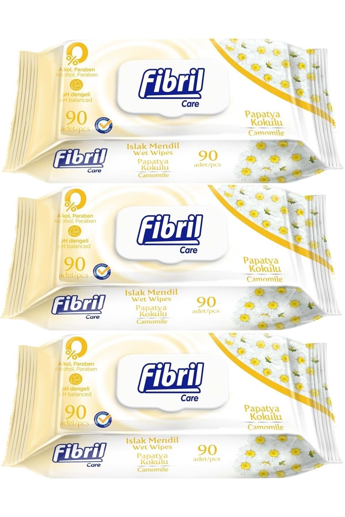Fibril Islak Havlu Mendil 90 Yaprak Papatya Plastik Kapaklı (3 Lü Set) 270 Yaprak