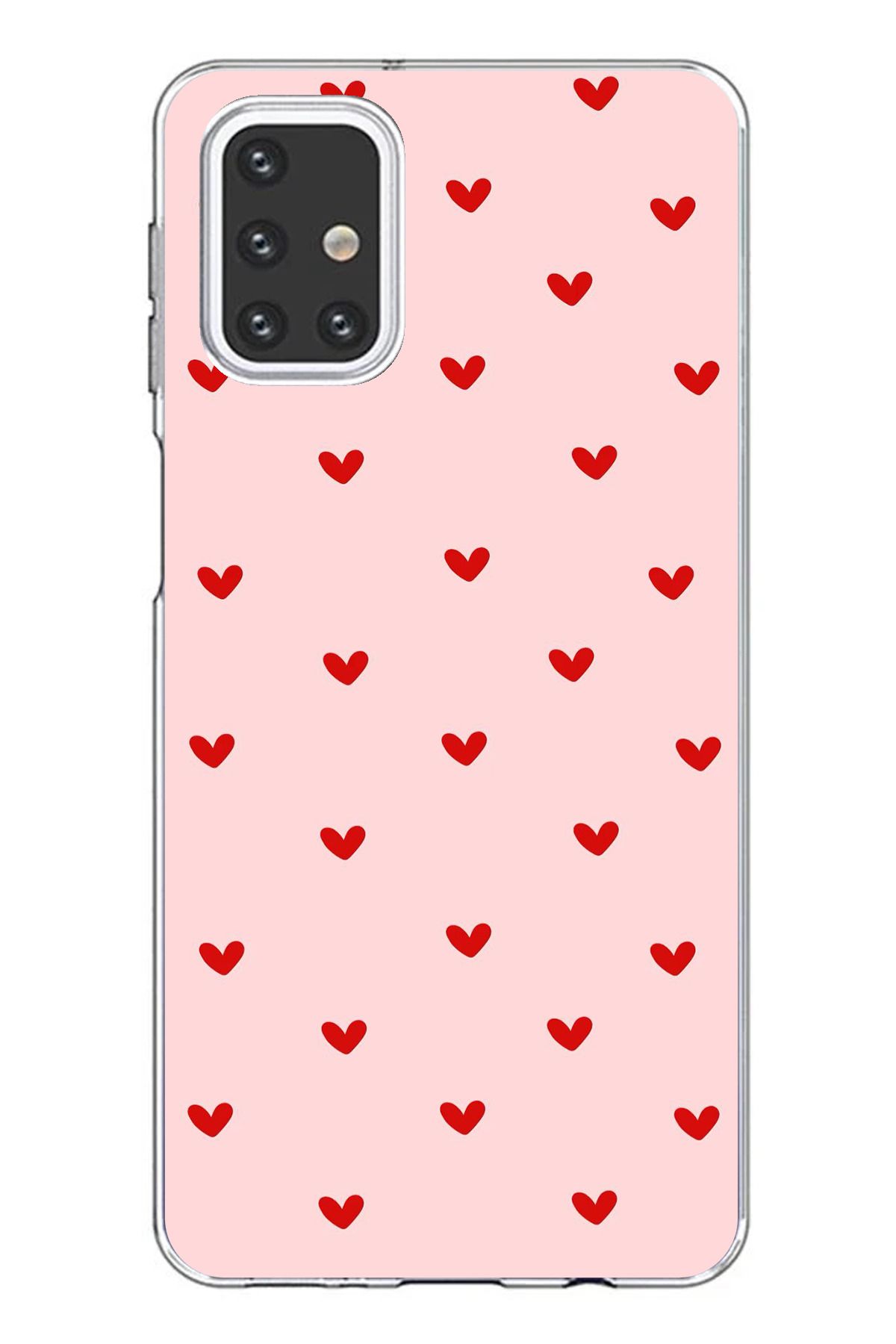 TechTree Samsung Galaxy M31S Uyumlu Kırmızı Minik Kalpler Şeffaf Silikon Kılıf