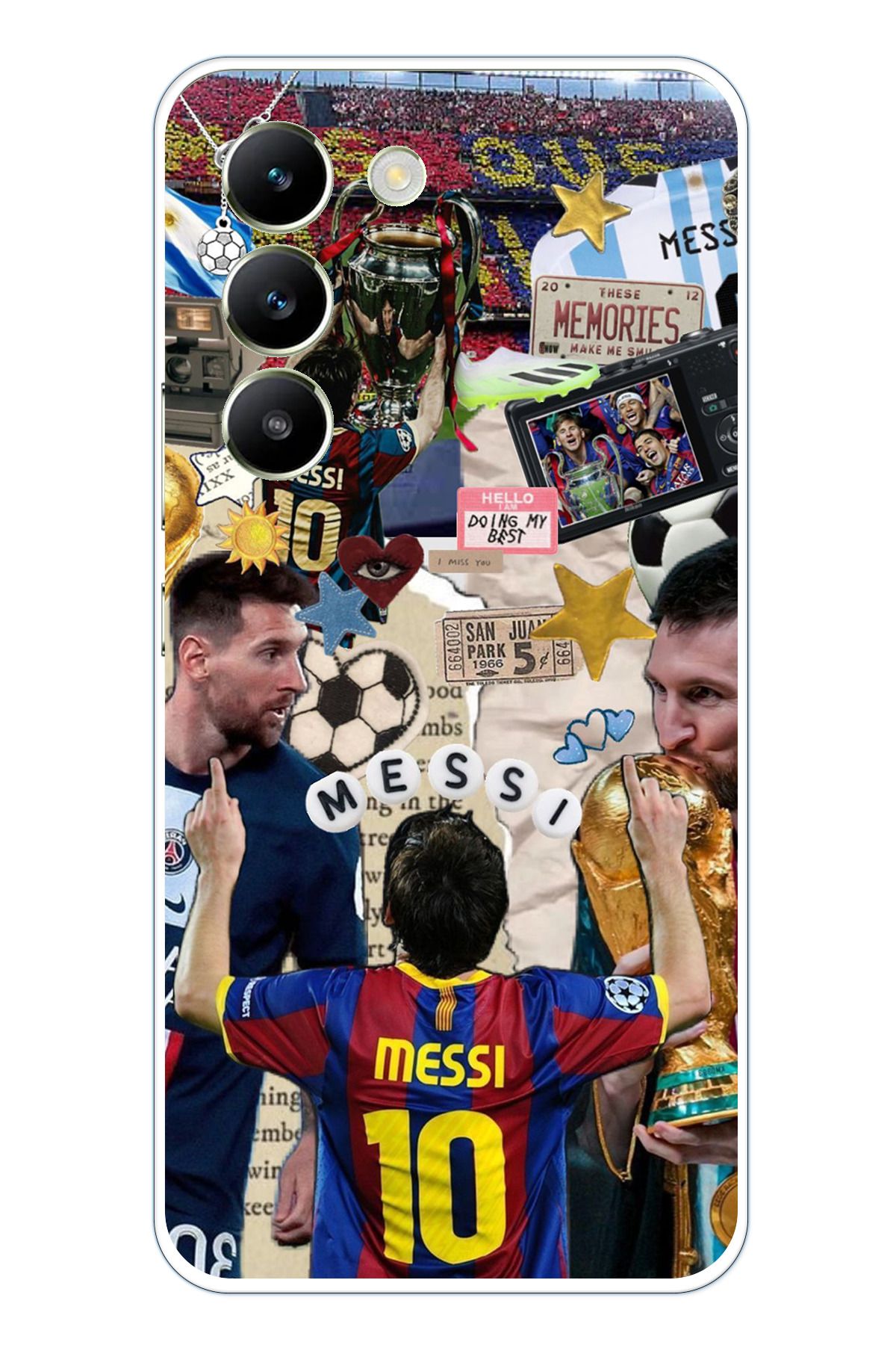 TechTree Vivo V30 Lite Uyumlu Messi Çıkartmalar Şeffaf Silikon Kılıf