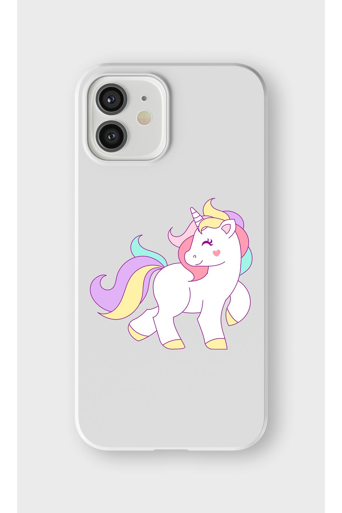 lelia iPhone 12 Uyumlu Unicorn Tasarımlı İçi Kadife Lansman Beyaz Silikon Kılıf