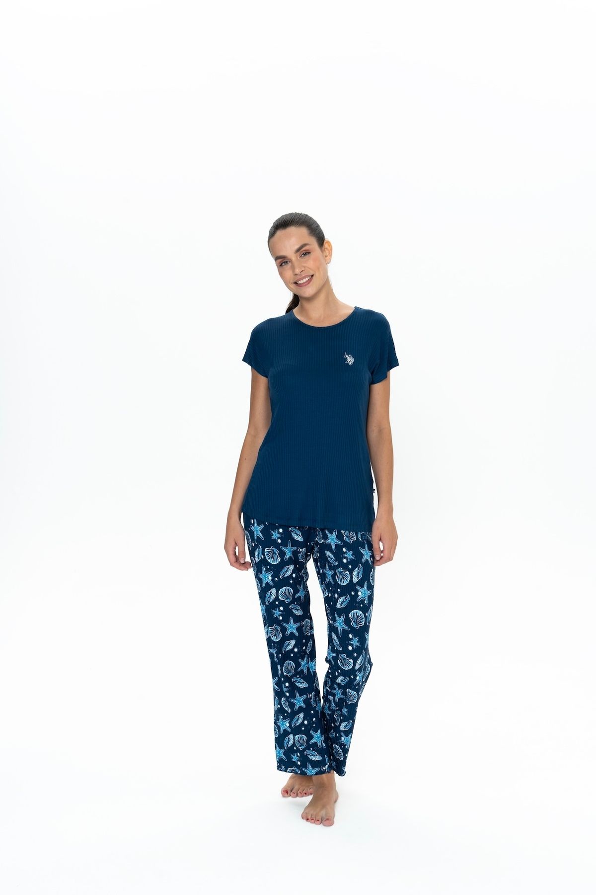 U.S. Polo Assn. U.S. Polo Assn. Kadın Lacivert Renkli Bisiklet Yaka Pijama Takımı - SREIA20P10B5N