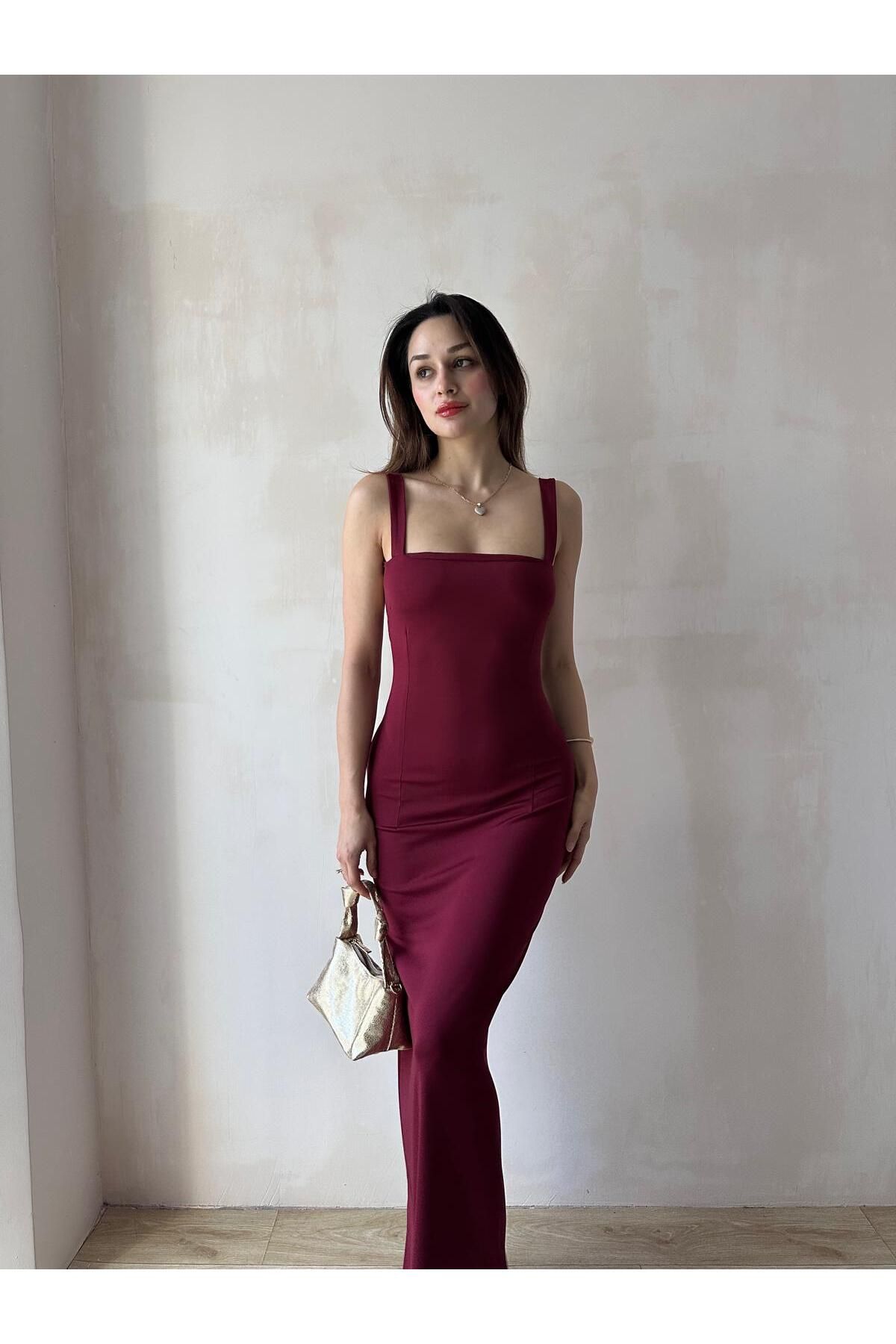 Mooi Butik LOVELACE Maxi Elbise 3922 - Bordo