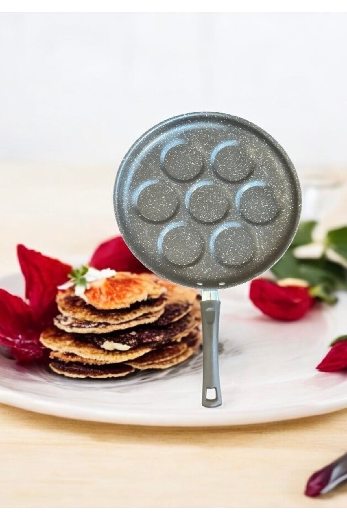 LeesHome 7 Gözlü Granit Pankek Tavası 28 cm ısı Kanallı Taban