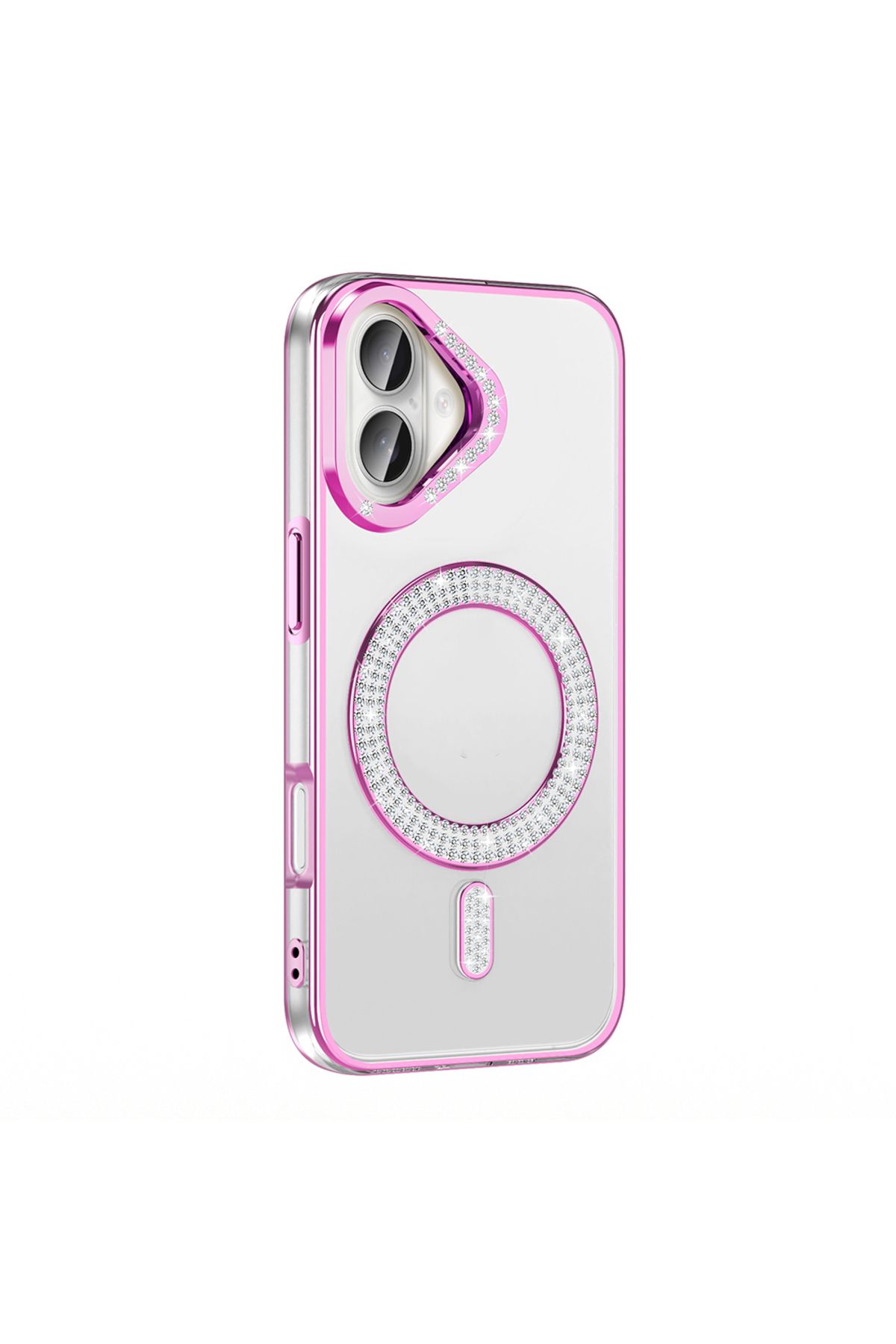Strap U Apple iPhone 16 Plus Kılıf Pırlanta Taş Tasarımlı M-safe Şarj Özellikli Karetta Silikon Kapak