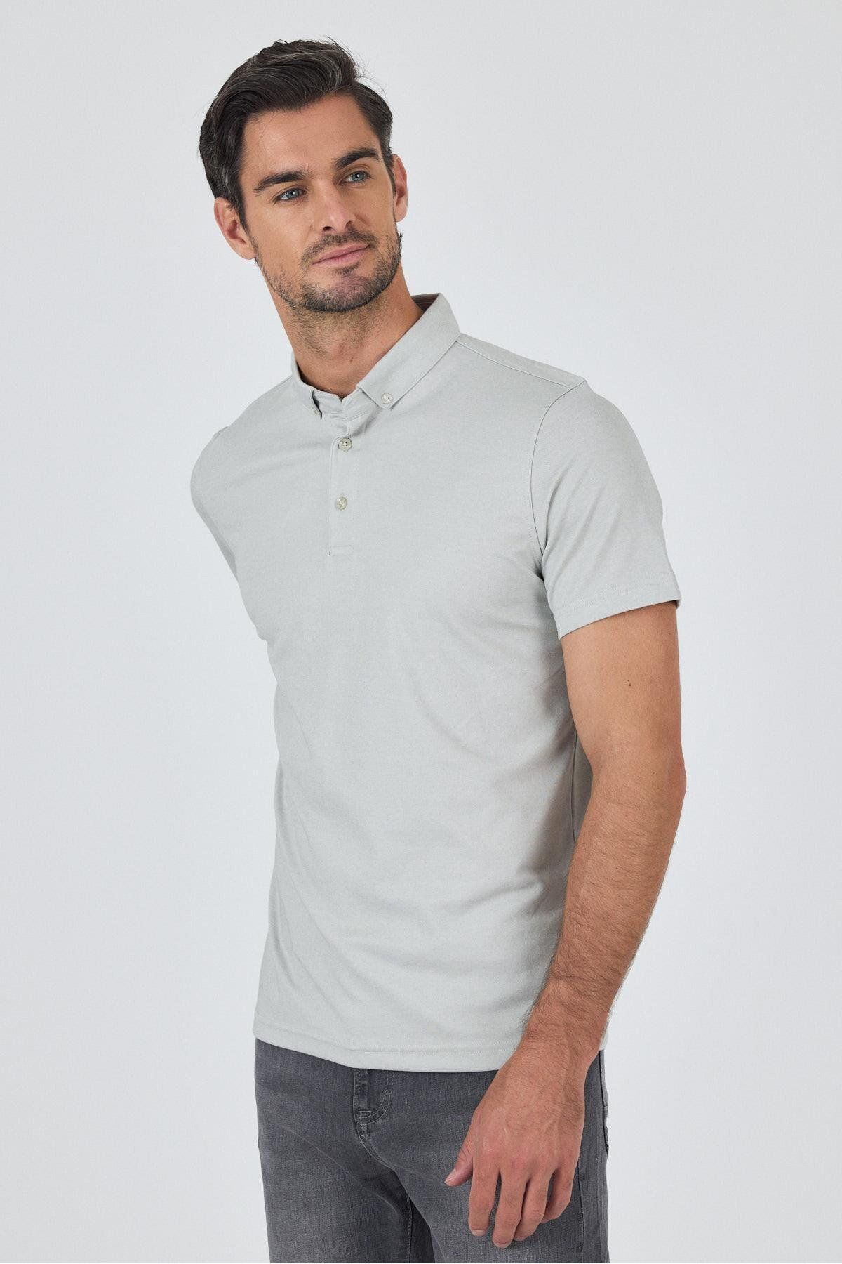 İmza Gri Kısa Kol Düz Suprem Polo Yaka Cepsiz Pamuklu Casual Slim Fit Tişört 1011250160_601