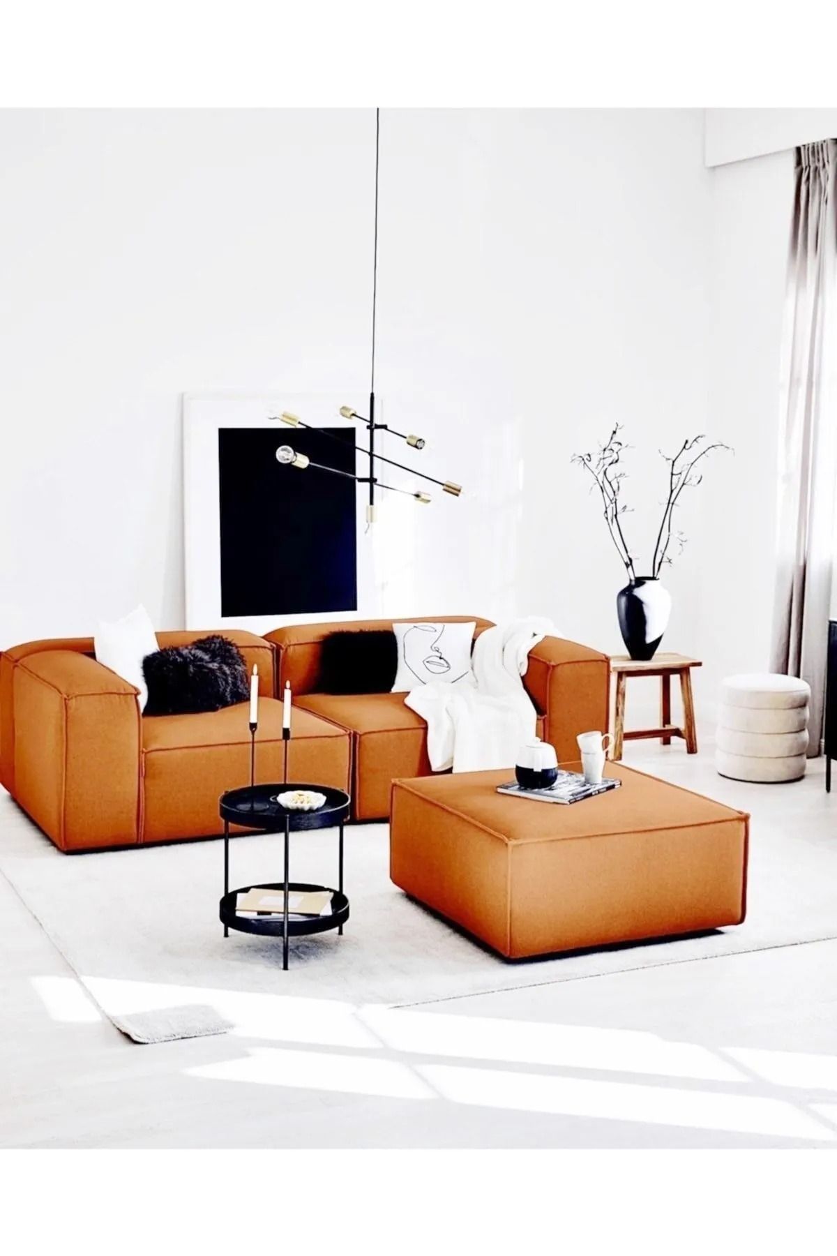 Salonev Salon Ev Soft Köşe Koltuk Takımı 2 Modül + Puf Keten Kumaş Işbir Sünger(dairenize Teslim)