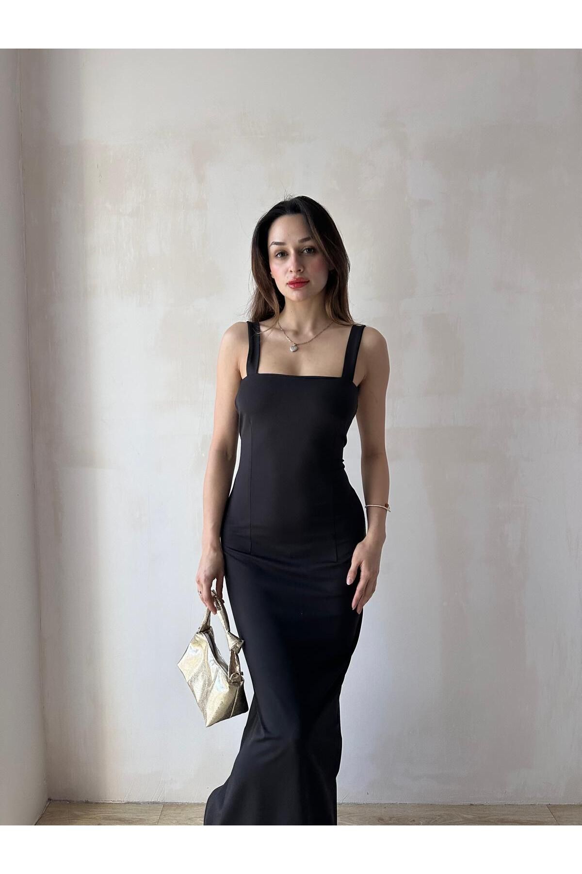 Mooi Butik LOVELACE Maxi Elbise 3922 - Siyah