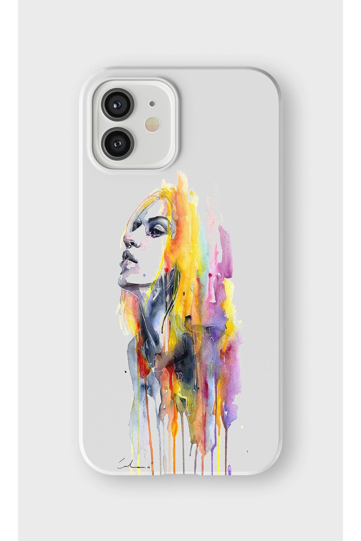 lelia iPhone 12 Uyumlu Kadın Silüeti Tasarımlı İçi Kadife Lansman Beyaz Silikon Kılıf