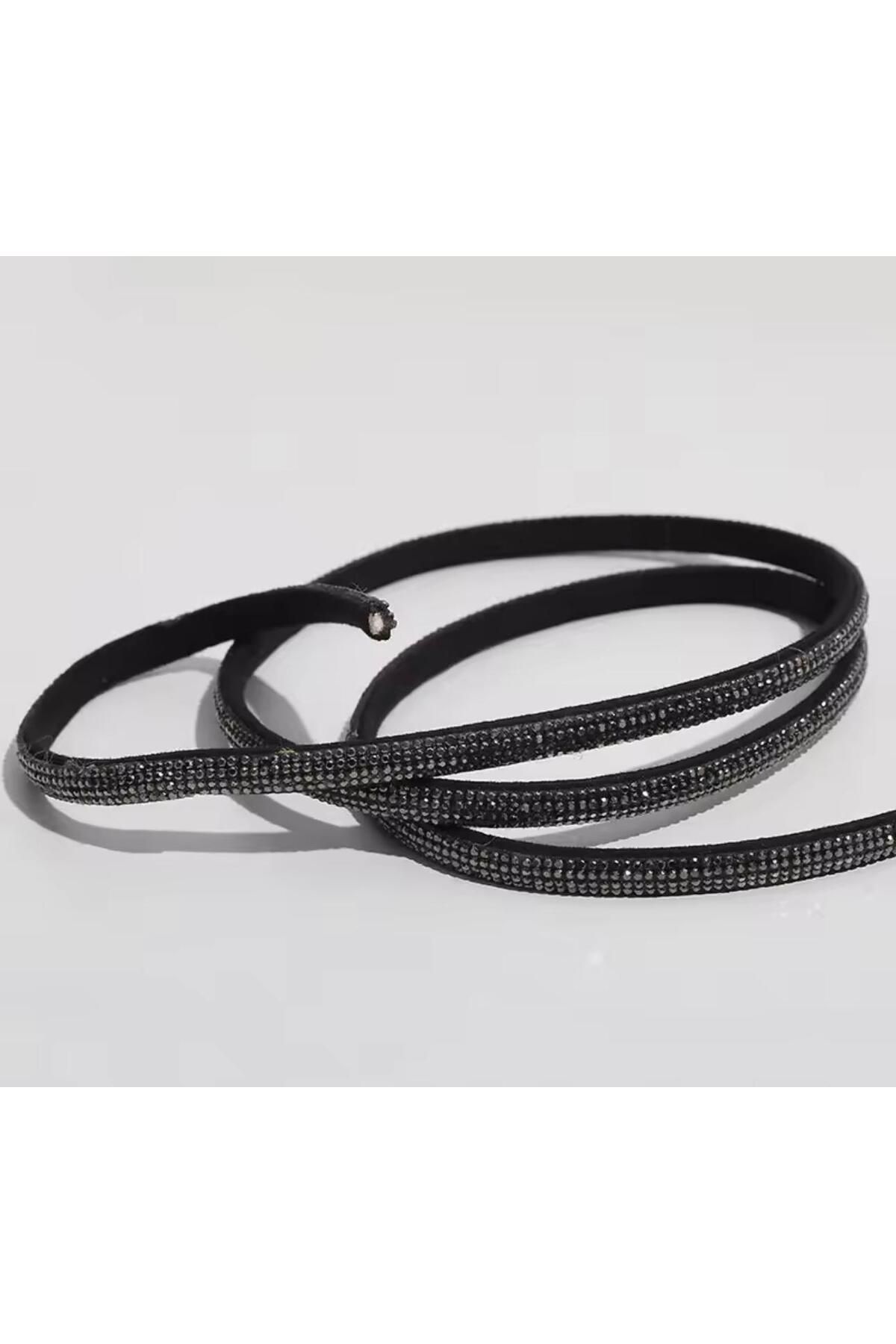OZN AKSESUAR taşlı süngerli şerit, Yarım taşlı şerit, Kristal şerit, ayakkabı şeriti, süsleme taş 1cm 1mt siyah