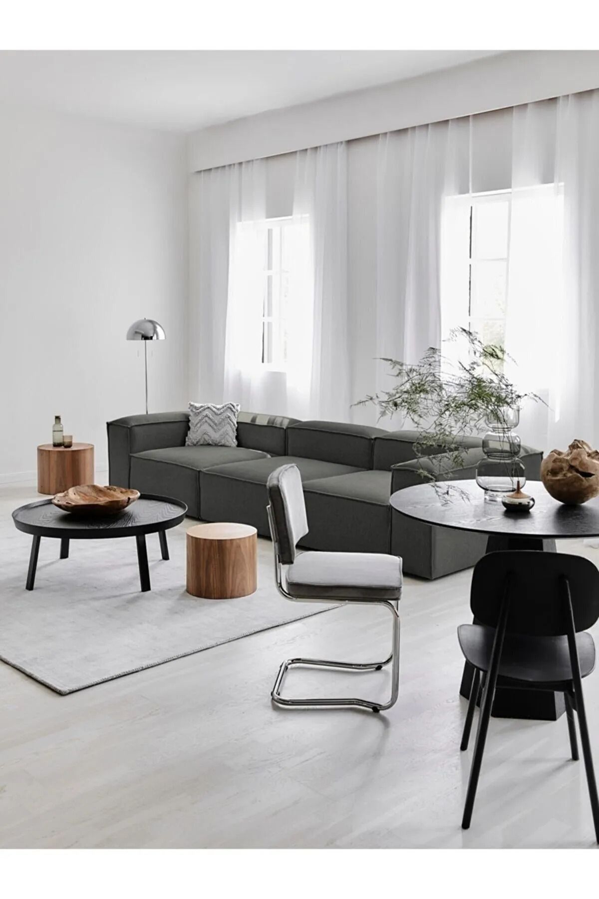 Salonev Salon Ev Soft Köşe Koltuk Takımı 3 Modül Koyu Antrasit Keten Kumaş Işbir Sünger(dairenize Teslim)
