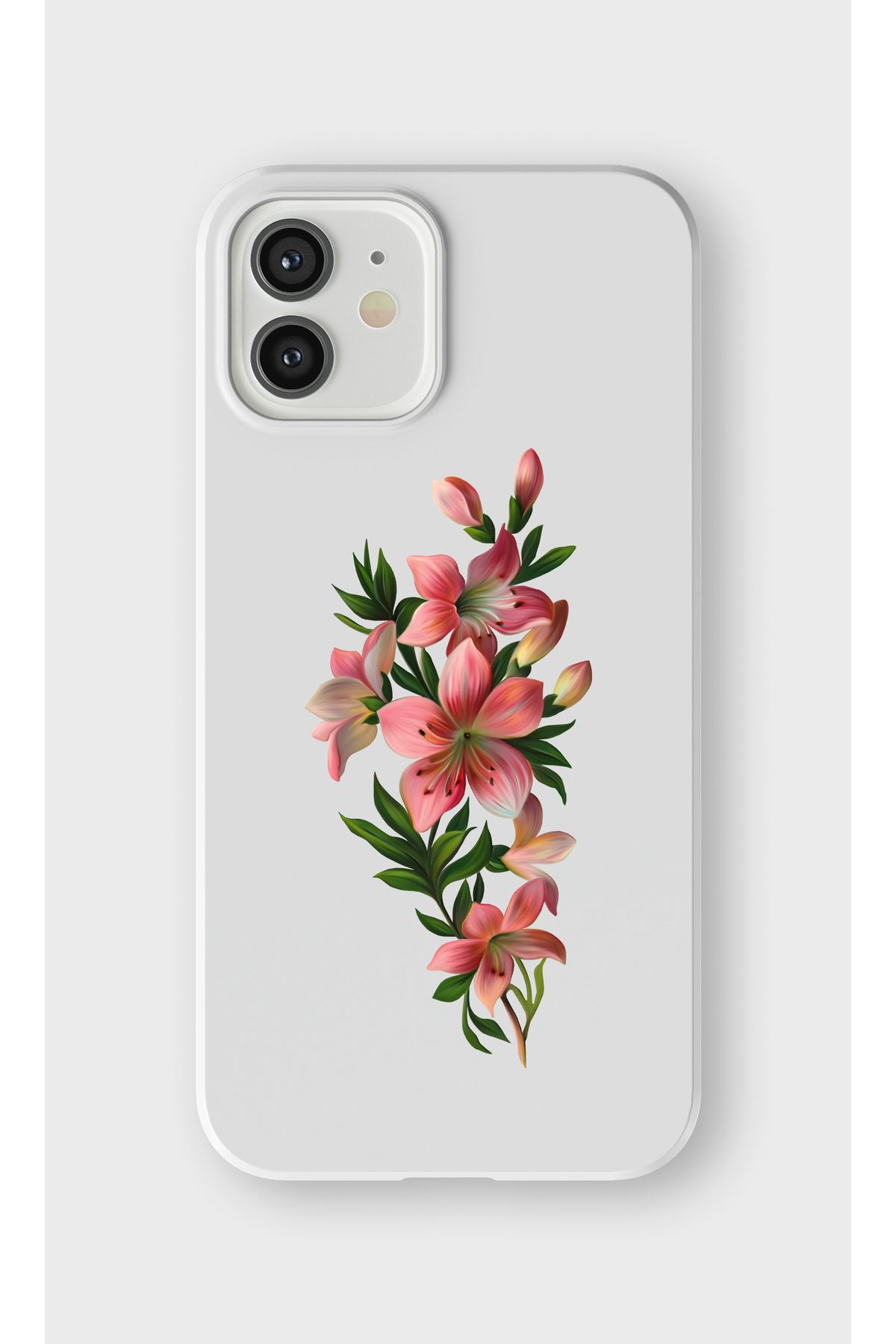lelia iPhone 12 Uyumlu Çiçek Tasarımlı İçi Kadife Lansman Beyaz Silikon Kılıf
