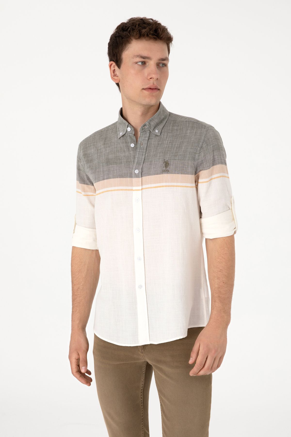 U.S. Polo Assn. Erkek Haki Uzun Kollu Gömlek 50306336-VR027