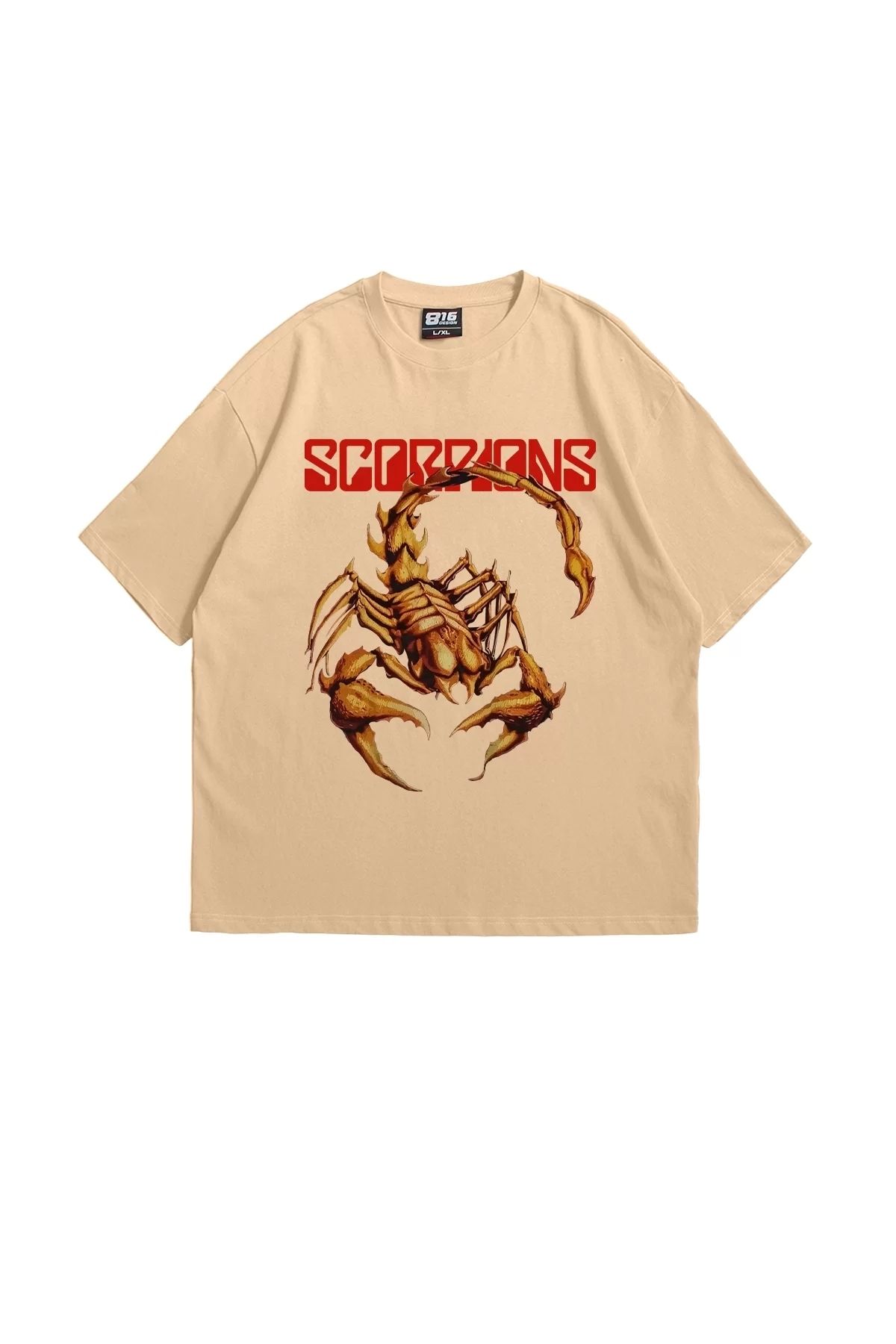 Bak Moda Scorpion Baskılı Oversize Unisex Bej Tshirt