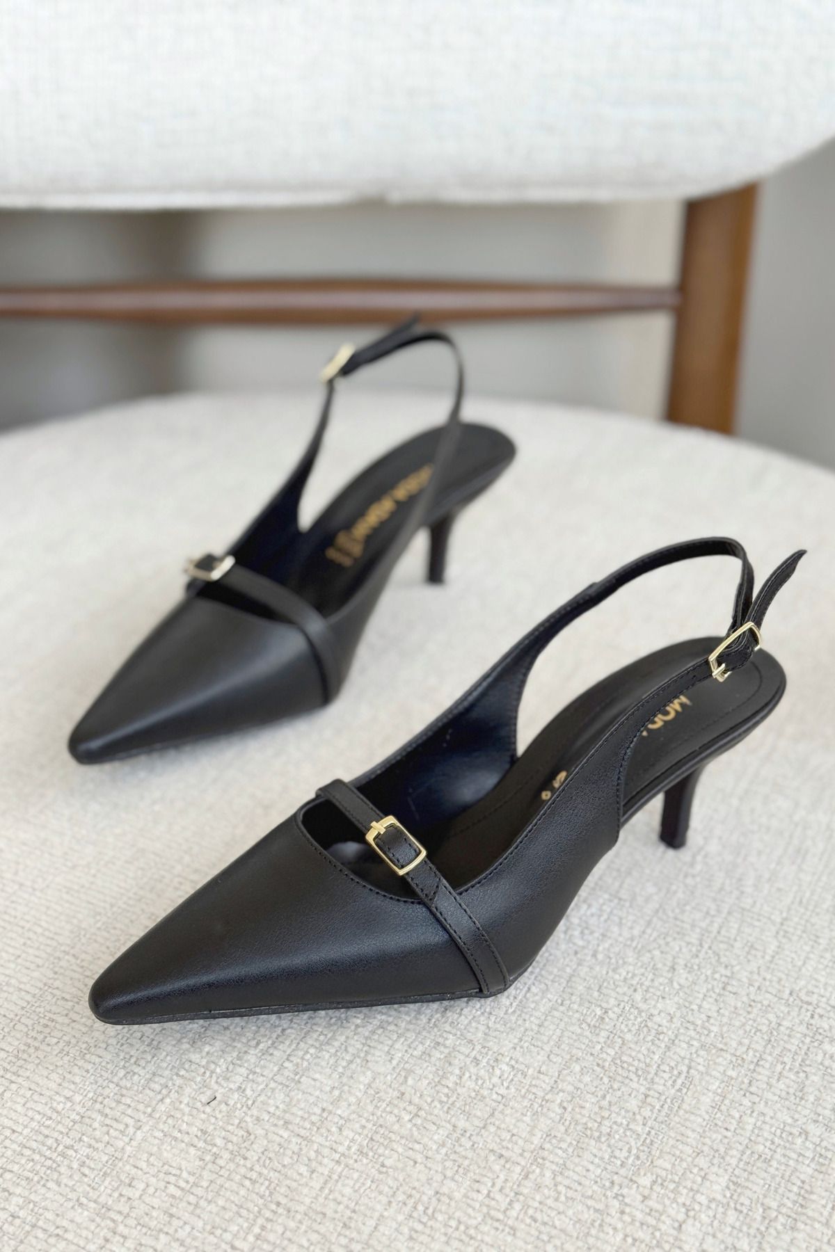 GOFFSHOES Kadın Deplay Tokalı Kısa Topuklu Ayakkabı - siyah-deri