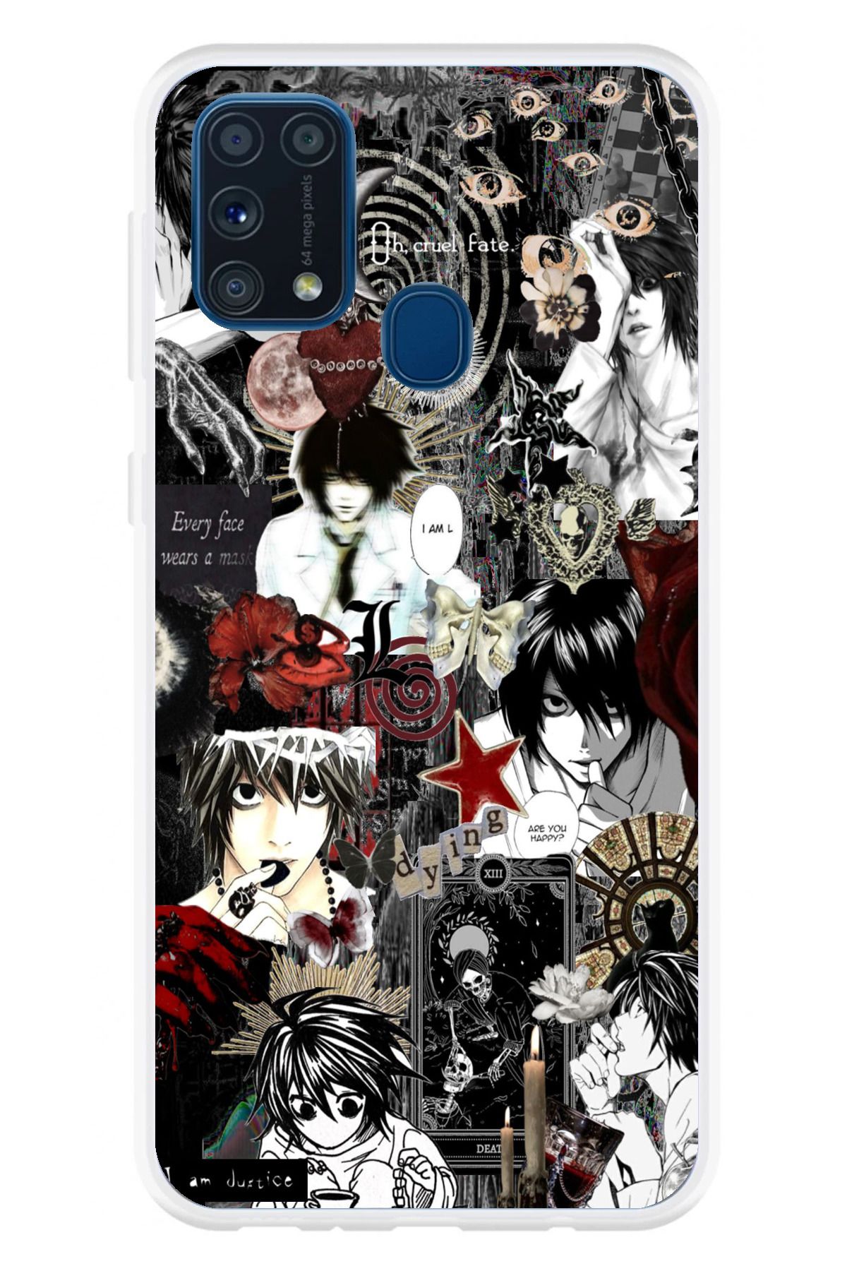 TechTree Samsung Galaxy M31 Uyumlu Death Note Kolaj Tasarımlı Şeffaf Silikon Kılıf