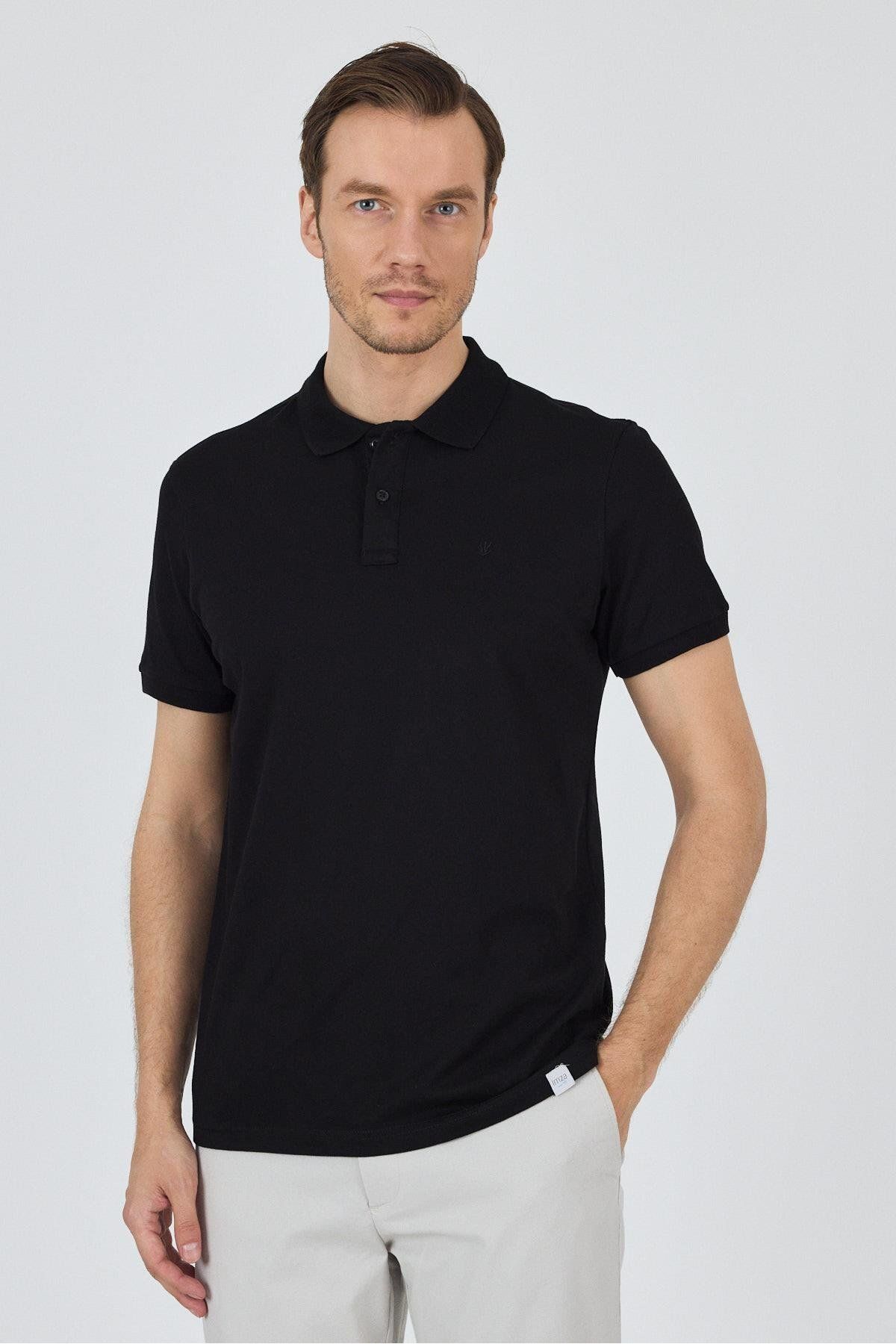 İmza Siyah Kısa Kol Düz Pike Polo Yaka Cepsiz Pamuk Casual Slim Fit Tişört 1011250157_001