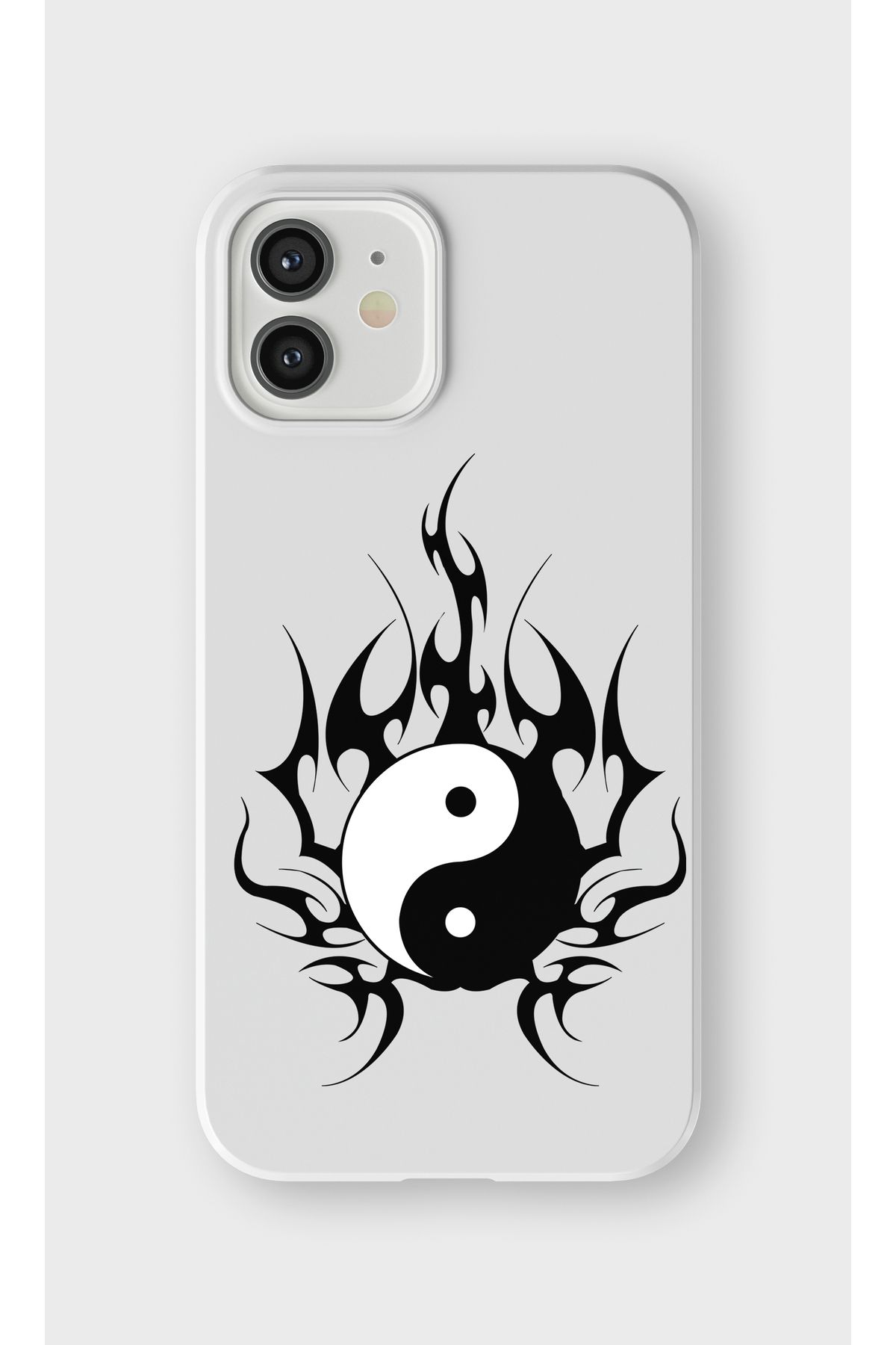 lelia iPhone 12 Uyumlu Ying Yang Tasarımlı İçi Kadife Lansman Beyaz Silikon Kılıf