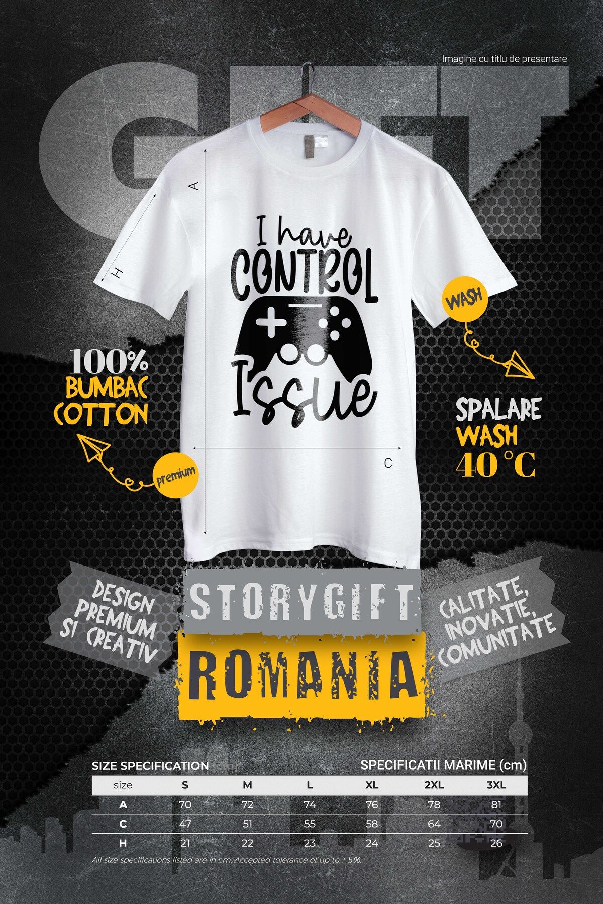 StoryGift Romania-Men's T-shirt with a controller and the text "I have control issue" - I have a problem with the STG controller 3