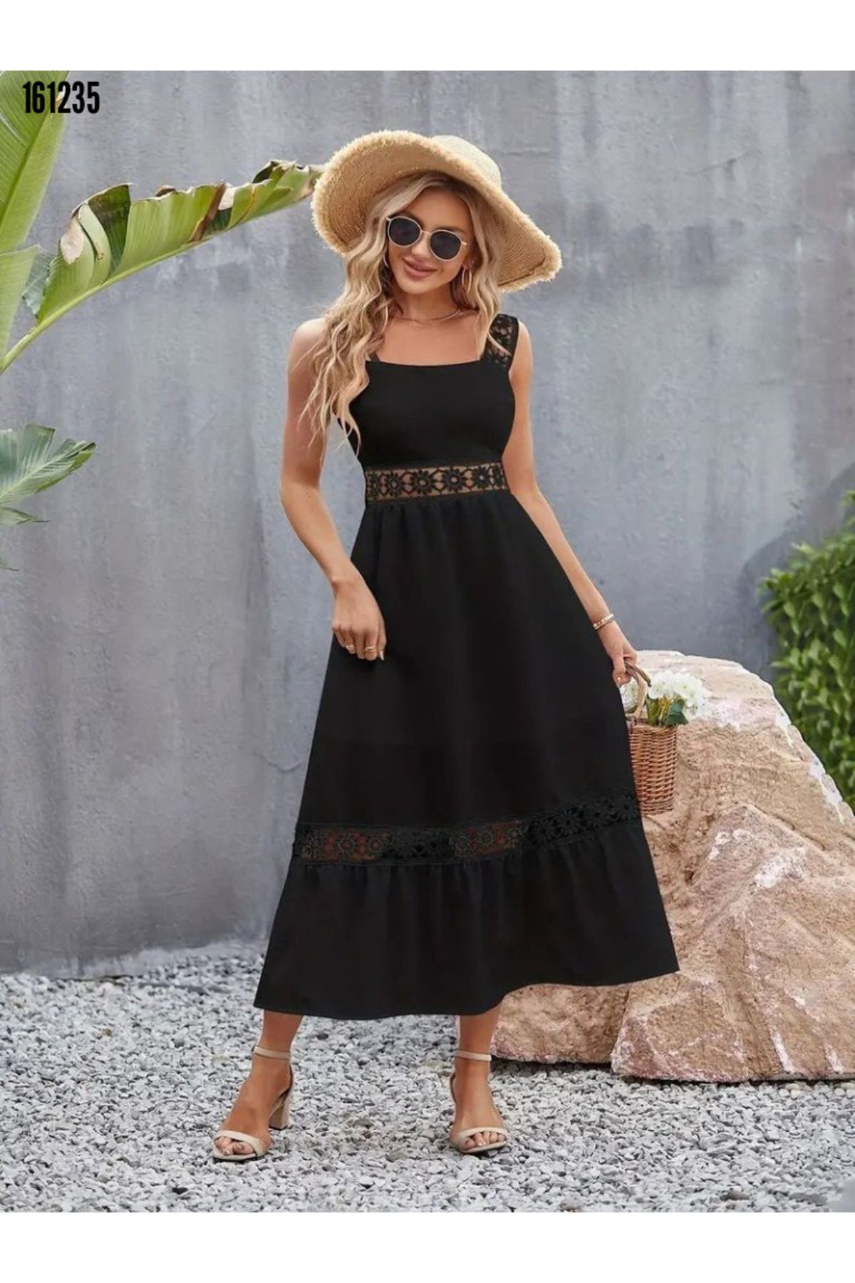 Kokosh moda Kadın Askılı Etek Ucu Ve Bel Detaylı Kıloş Midi Boy Yazlık Elbise