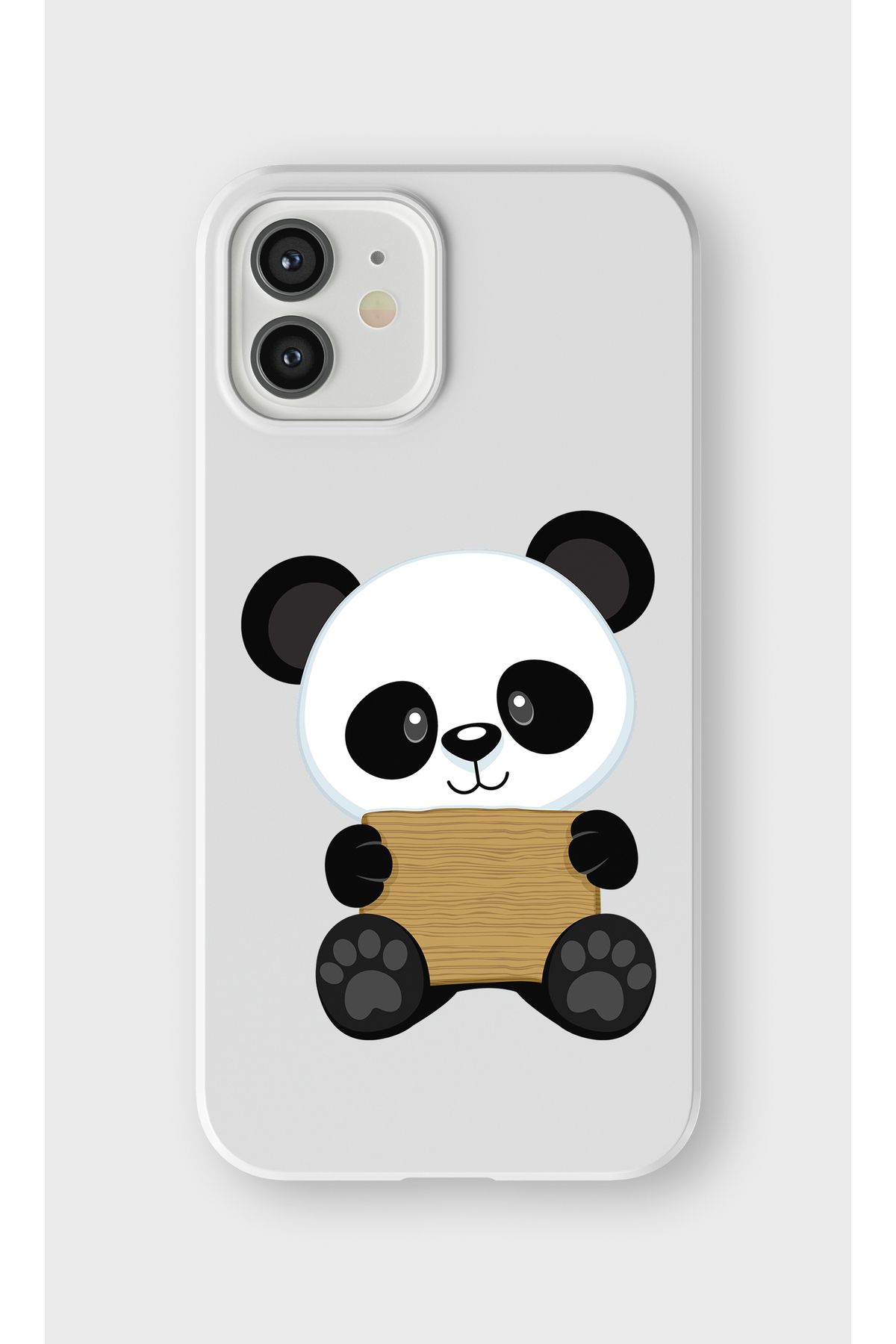 lelia iPhone 12 Uyumlu Sevimli Panda Tasarımlı İçi Kadife Lansman Beyaz Silikon Kılıf