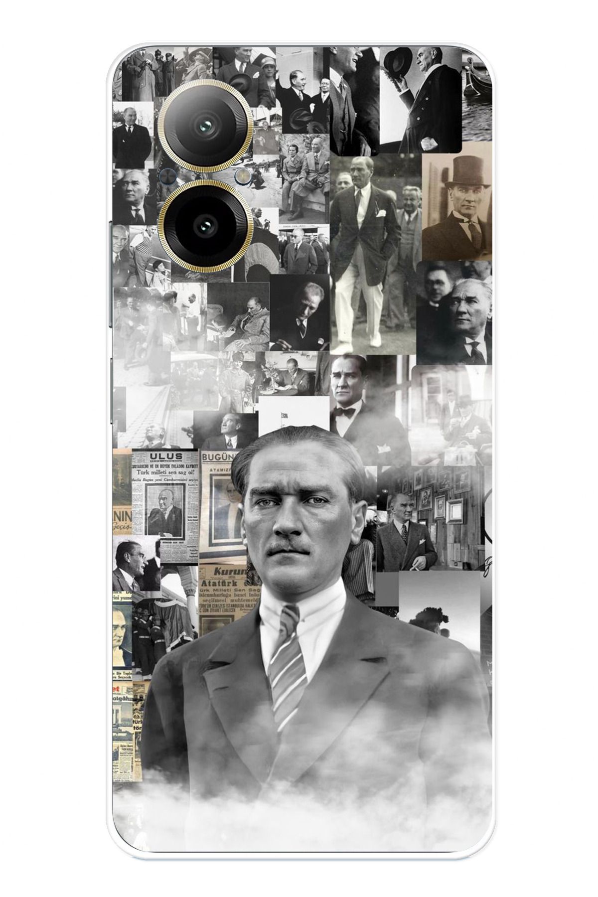 TechTree Realme 12 Lite Uyumlu Mustafa Kemal Atatürk Kolaj Şeffaf Silikon Kılıf