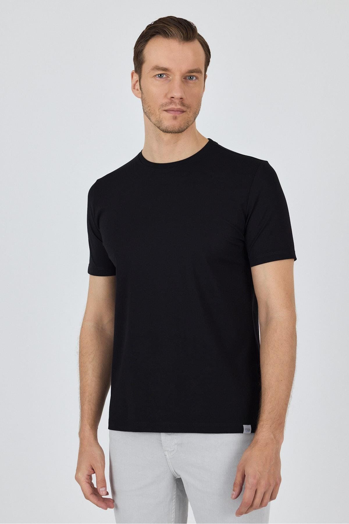 İmza Siyah Kısa Kol Bisiklet Yaka Cepsiz Pamuklu Casual Slim Fit Tişört 1011250165