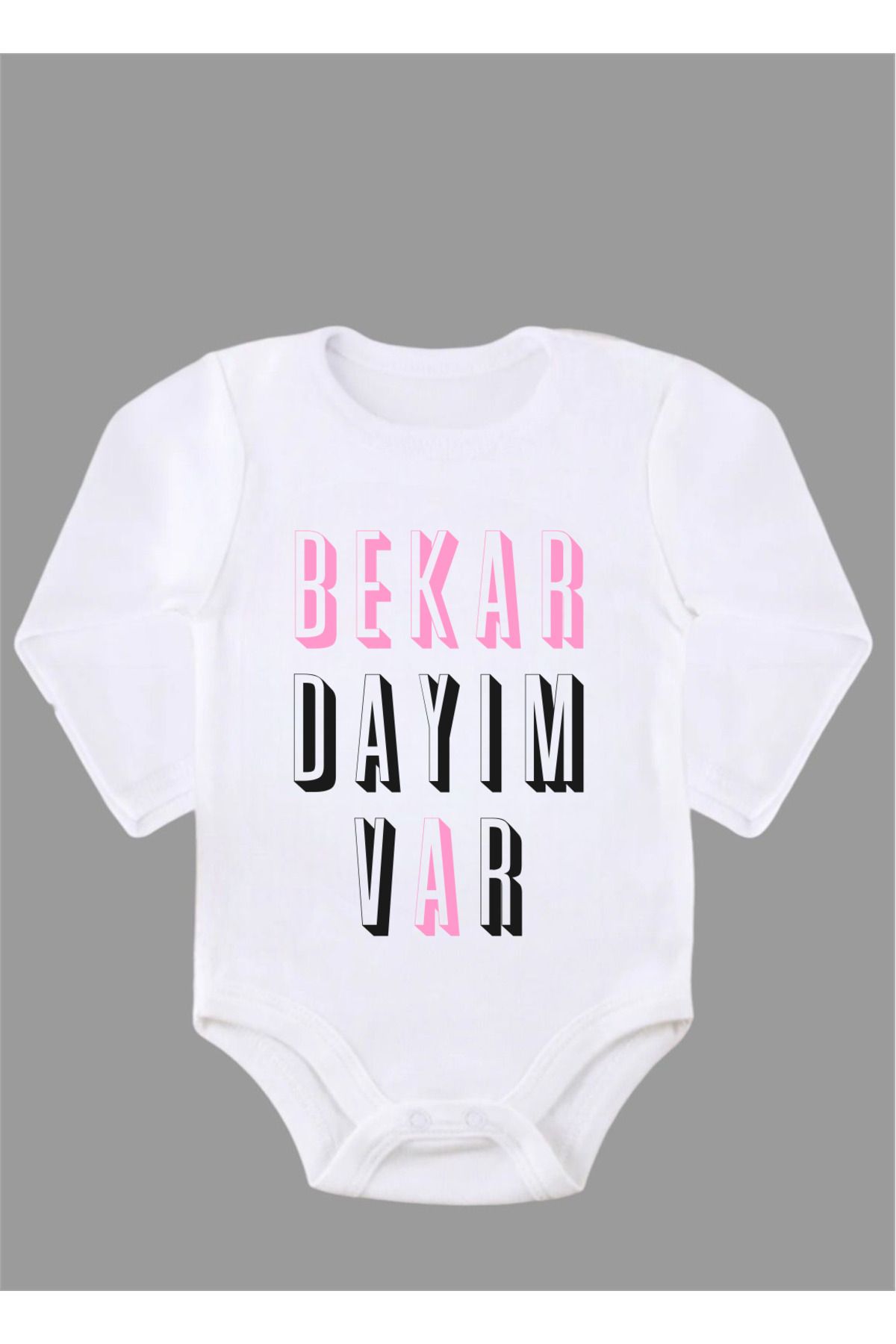 Outdoor One Organik %100 Pamuk Bekar Dayım Var Siyah Baskılı Bebek Body Badi Uzun Kollu