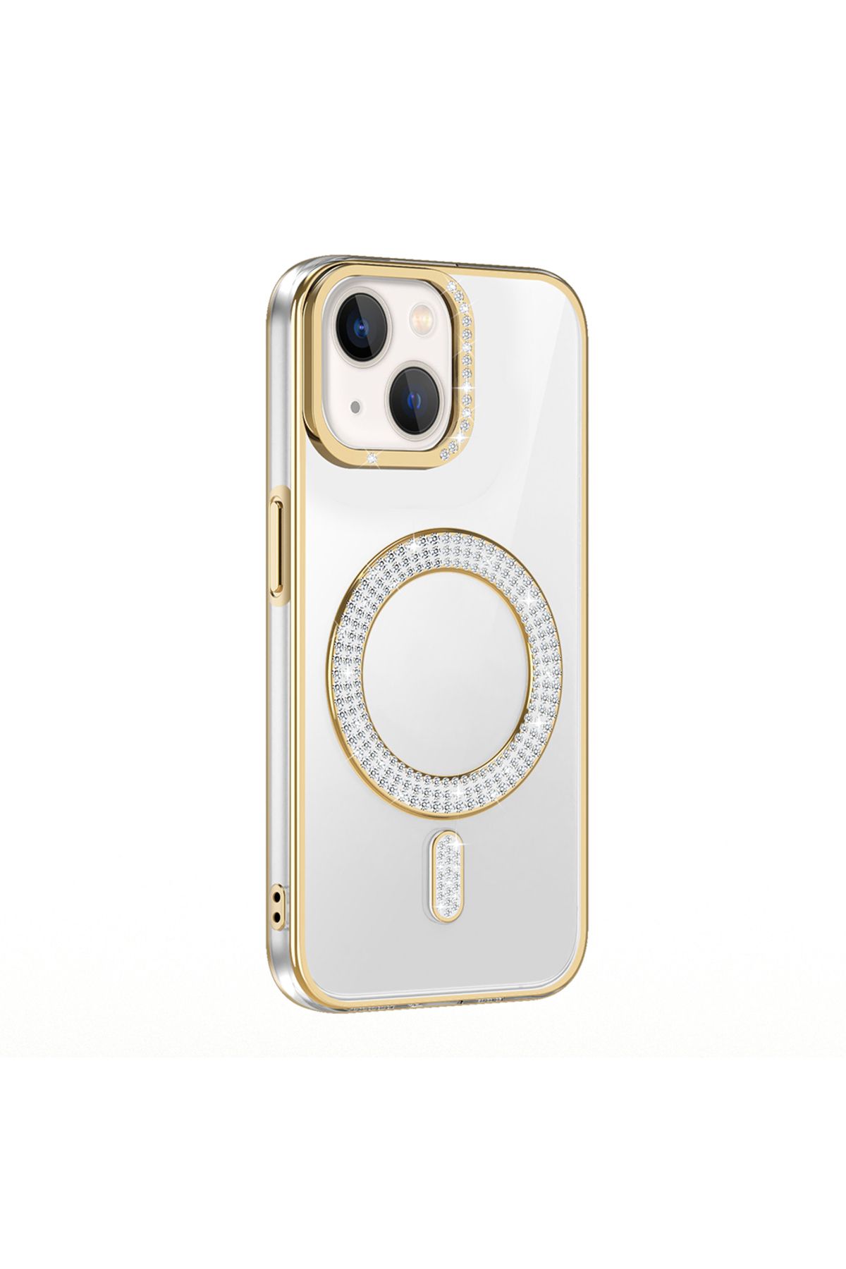Strap U Apple iPhone 15 Kılıf Pırlanta Taş Tasarımlı M-safe Şarj Özellikli Karetta Silikon Kapak