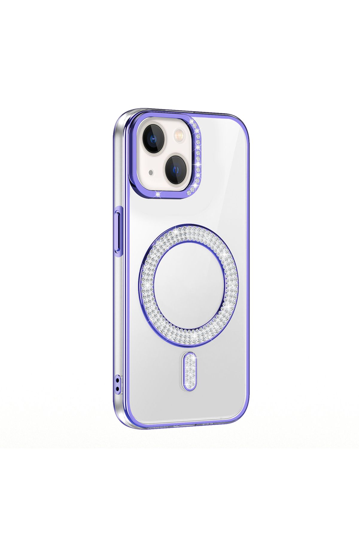 Strap U Apple iPhone 15 Kılıf Pırlanta Taş Tasarımlı M-safe Şarj Özellikli Karetta Silikon Kapak