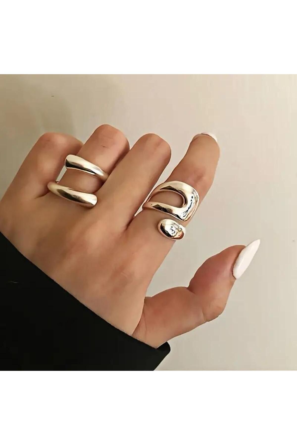mujeres Alaçatı Tarzı Kalın Açık İşçilik Gümüş Renk Yüzük