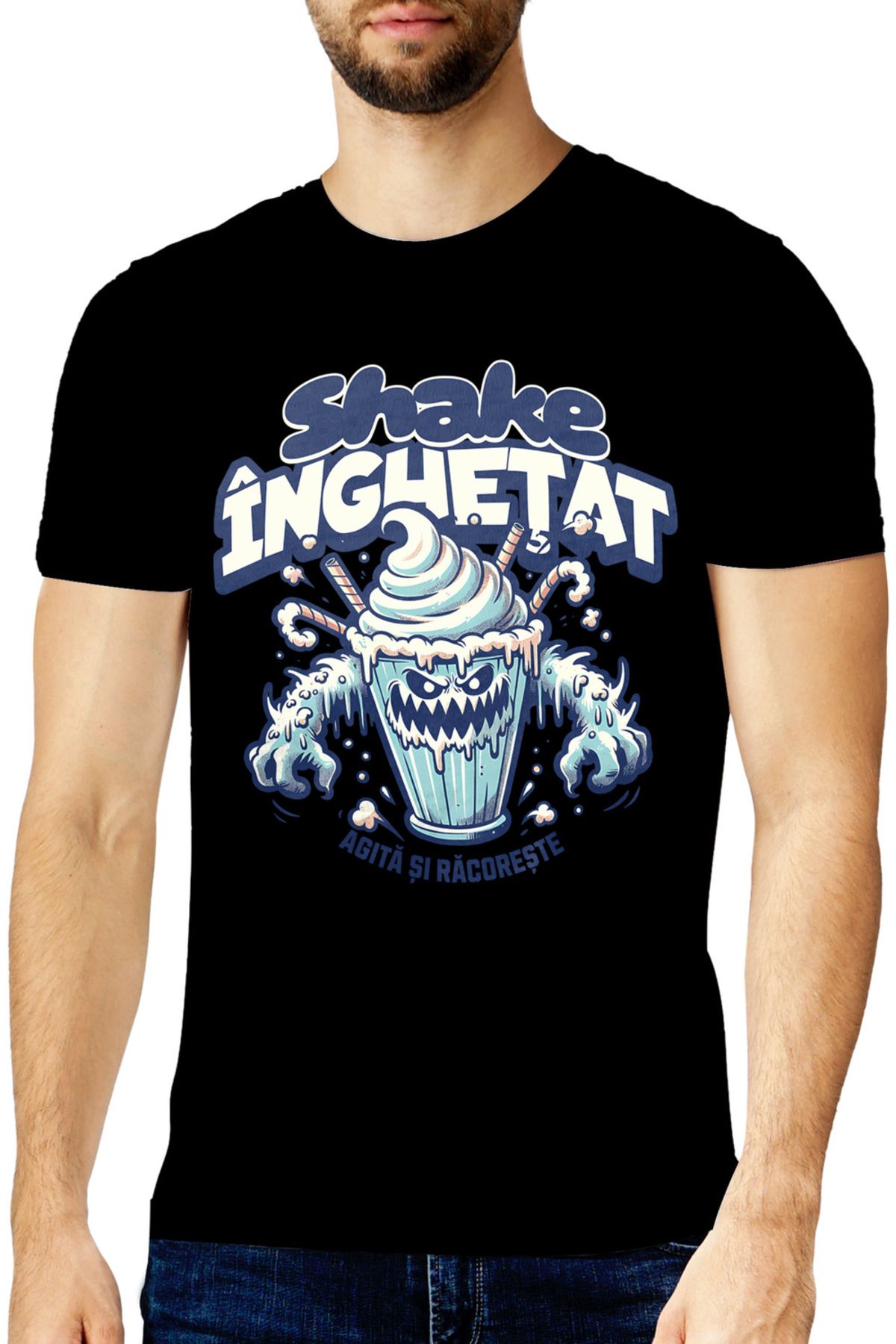 StoryGift Romania Tricou Barbati Shake Inghetat Agita Si Racoreste Pahar Furios Cu Imprimeu Pe Fata, 100% Bu Stg Masculin - M