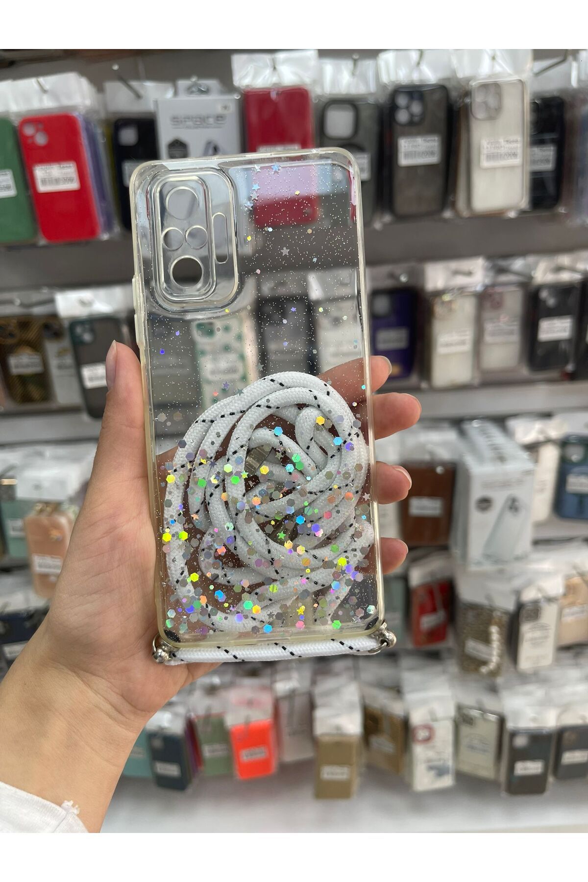 TECNOTREND redmi note 10 pro uyumlu simli şeffaf ipli silikon kılıf