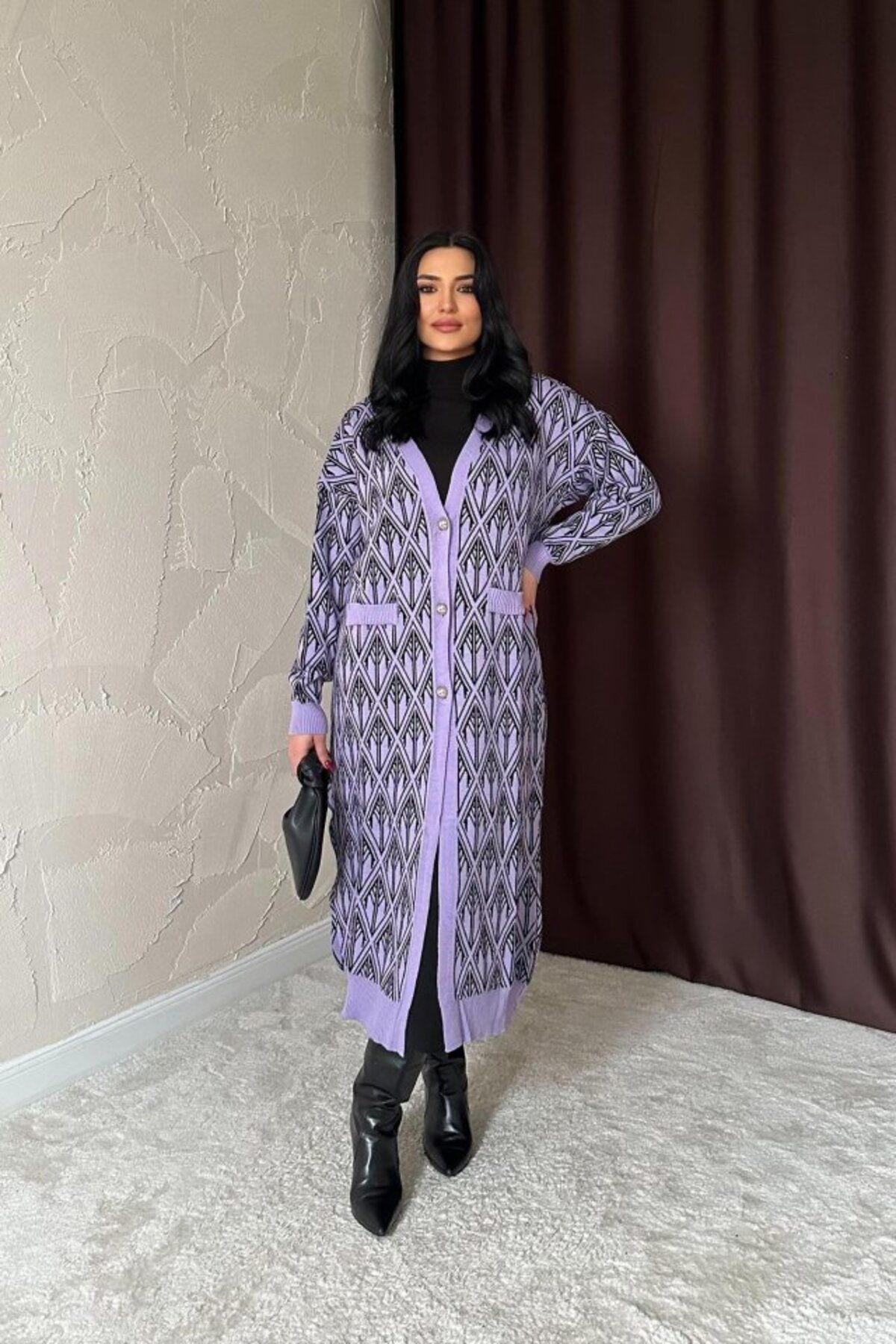 Eserden Lila Düğmeli Triko Hırka