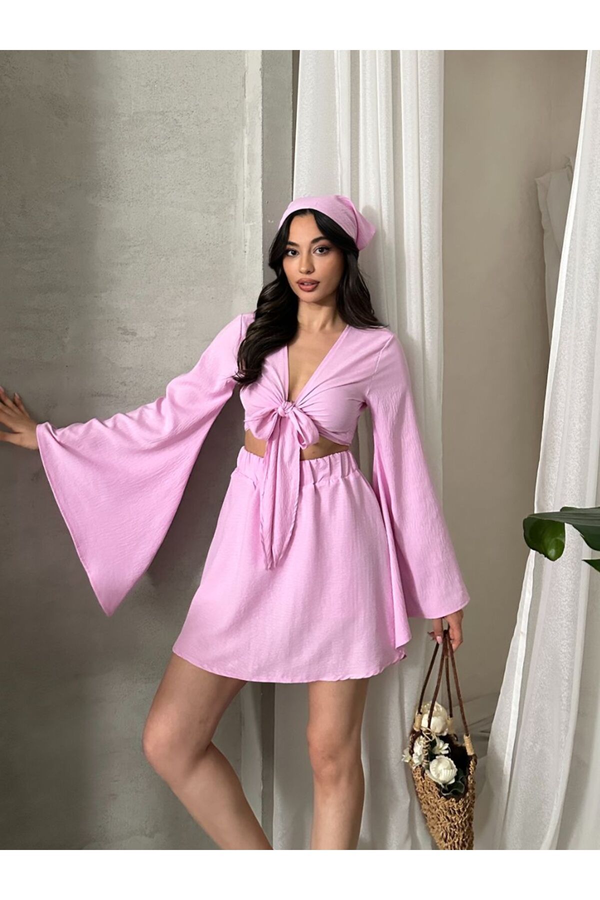 BRGCLOTHING Kadın İthal Özel Tasarım Astarlı Şortlu Bandanalı Üçlü Takım