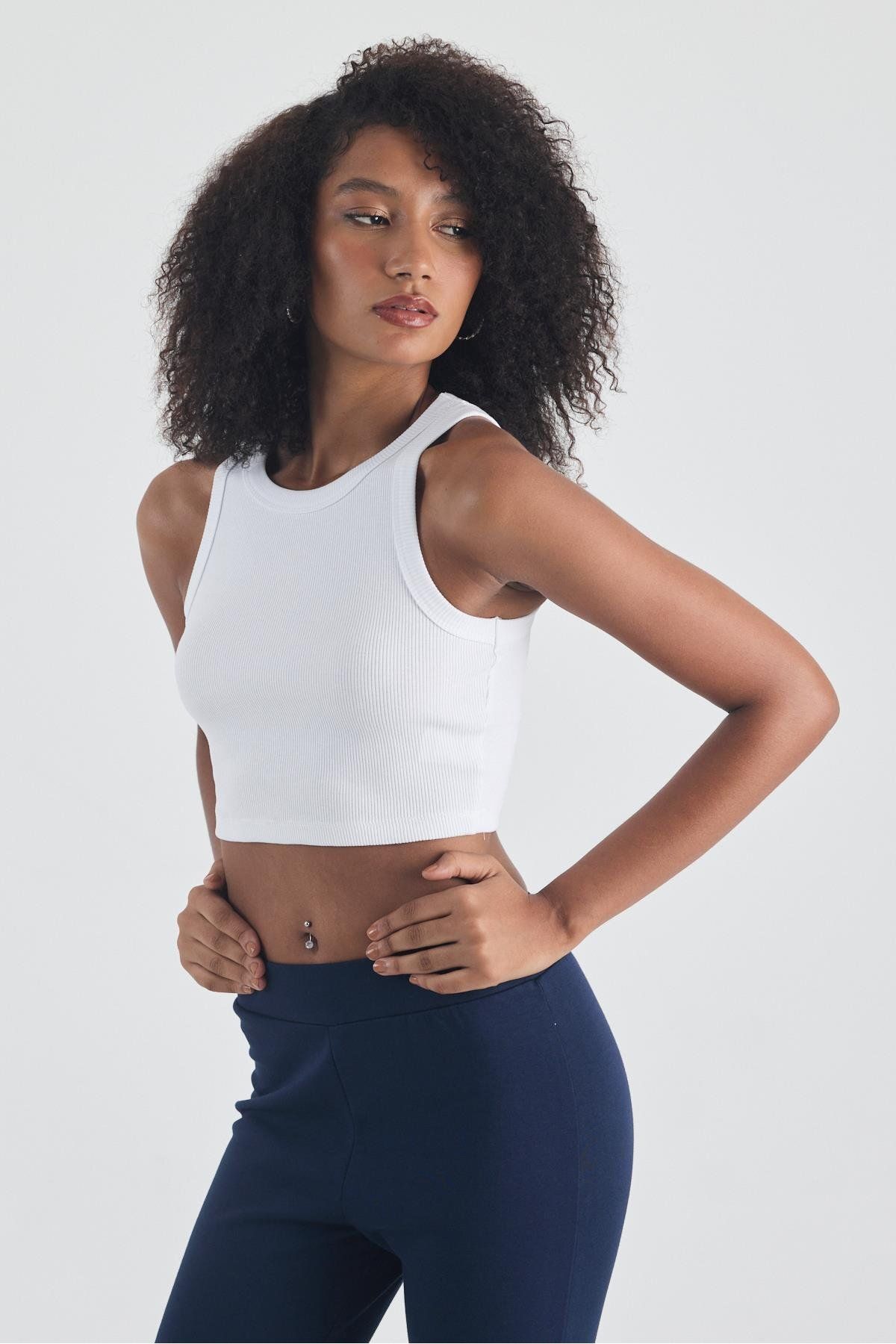 FİHA /3049-KADIN KAŞKORSE BİYELİ CROP - BEYAZ