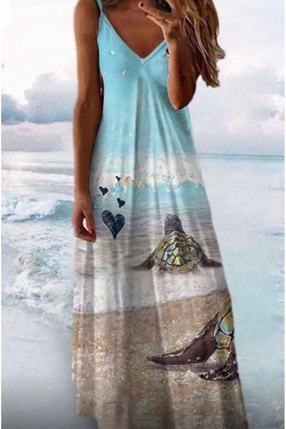 velmorafashion Kadın Süprem Kumaş Dijital Baskılı Askılı Elbise