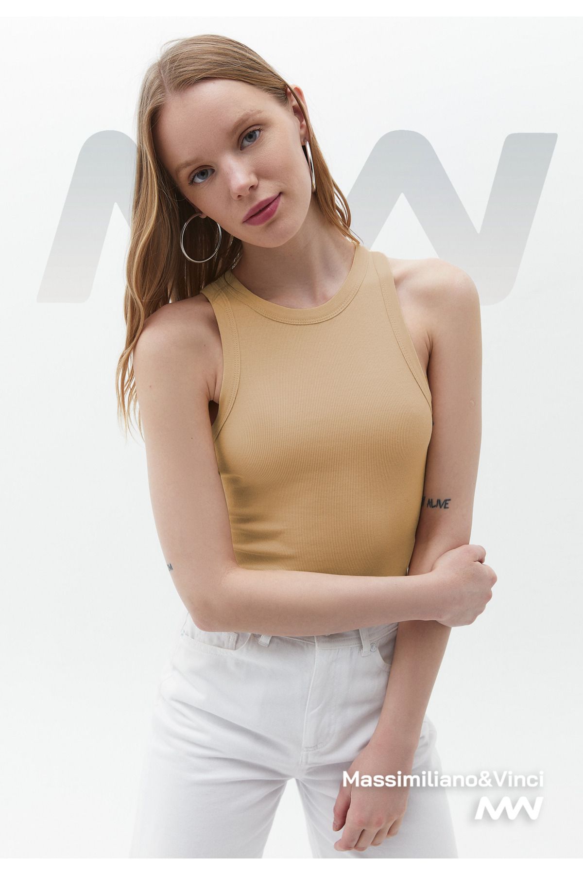 Massimiliano&Vinci Kadın Halter Yaka Elastan Fitilli T-Shirt Atlet Tank Top