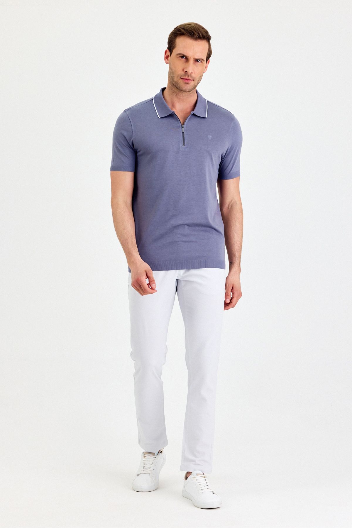 ENQUE Erkek Basic Fermuarlı Düz Kıvrılmaz Polo Yaka Modal Pamuklu Slim Fit Tişört