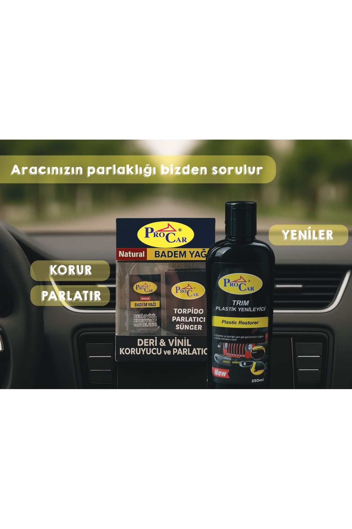 procar Trim Yenileyici 230 ml Ve Badem Yağı Deri Vinil Parlatıcı