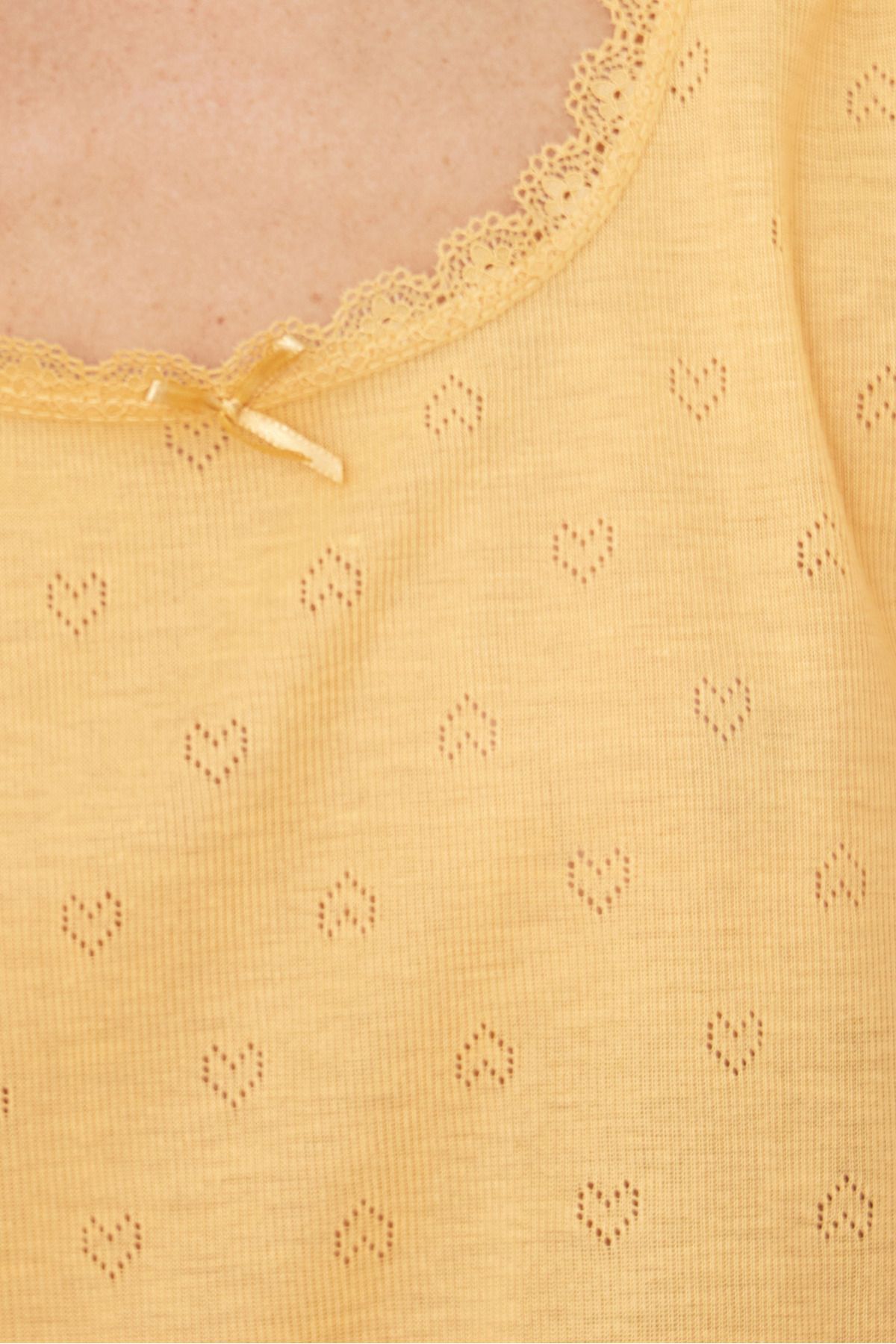 Siyah İnci-Yellow Pointel Openwork/Hole Knitted Shorts Set7892 2