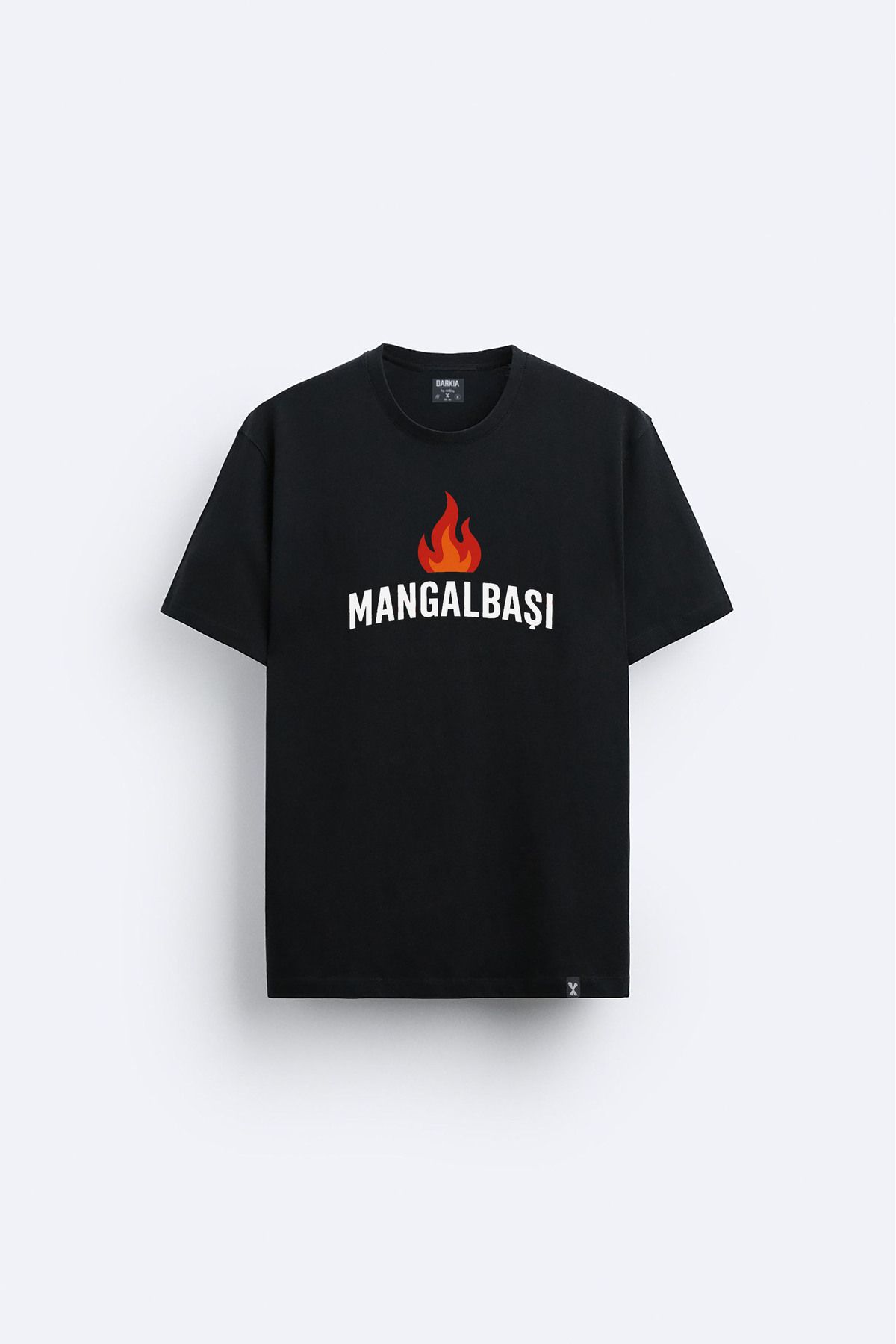 sielta Mangal Başı Baskılı Bisiklet Yaka Siyah Tişört T-shirt
