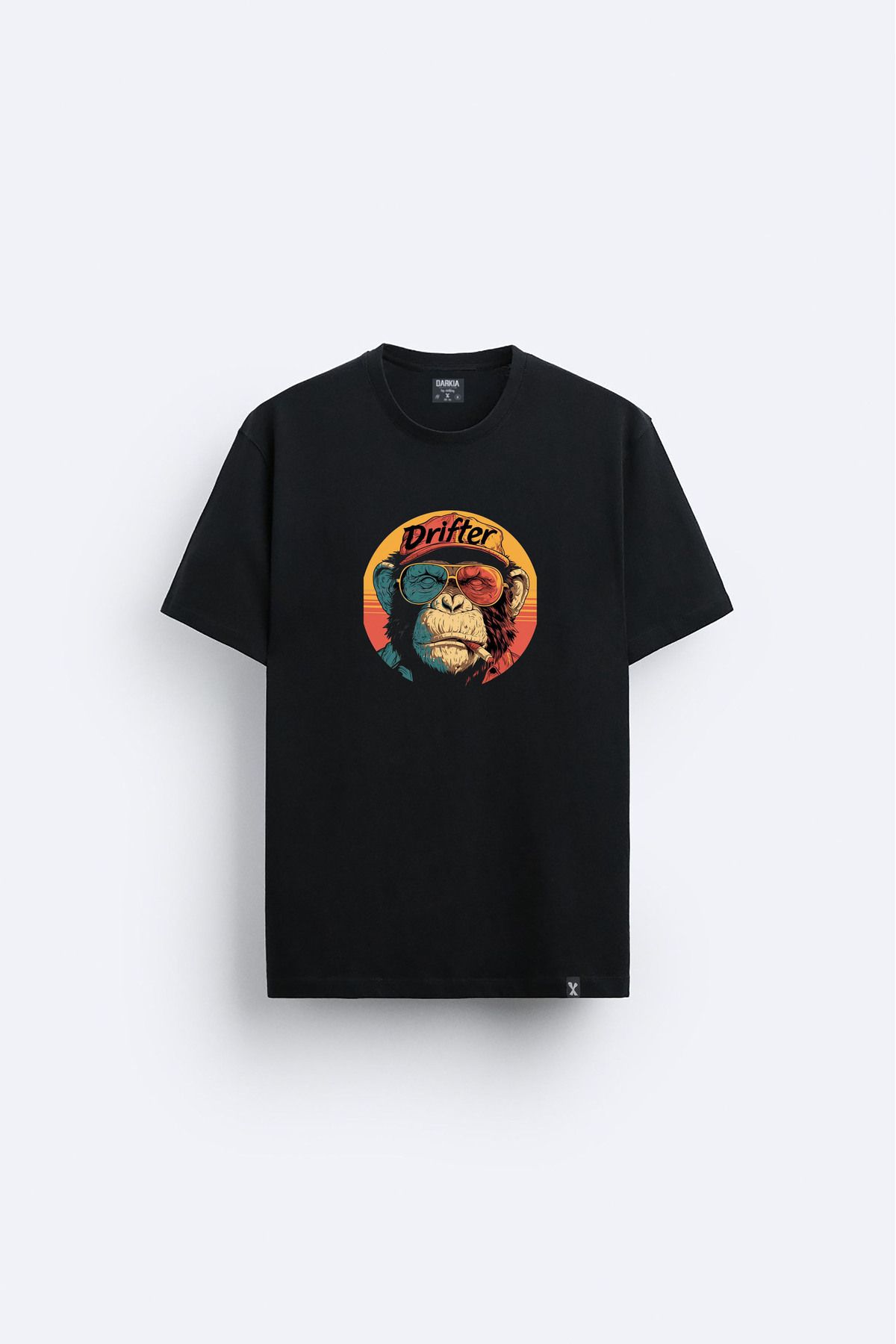 Darkia Monkey Maymun Baskılı Bisiklet Yaka Siyah Tişört T-shirt