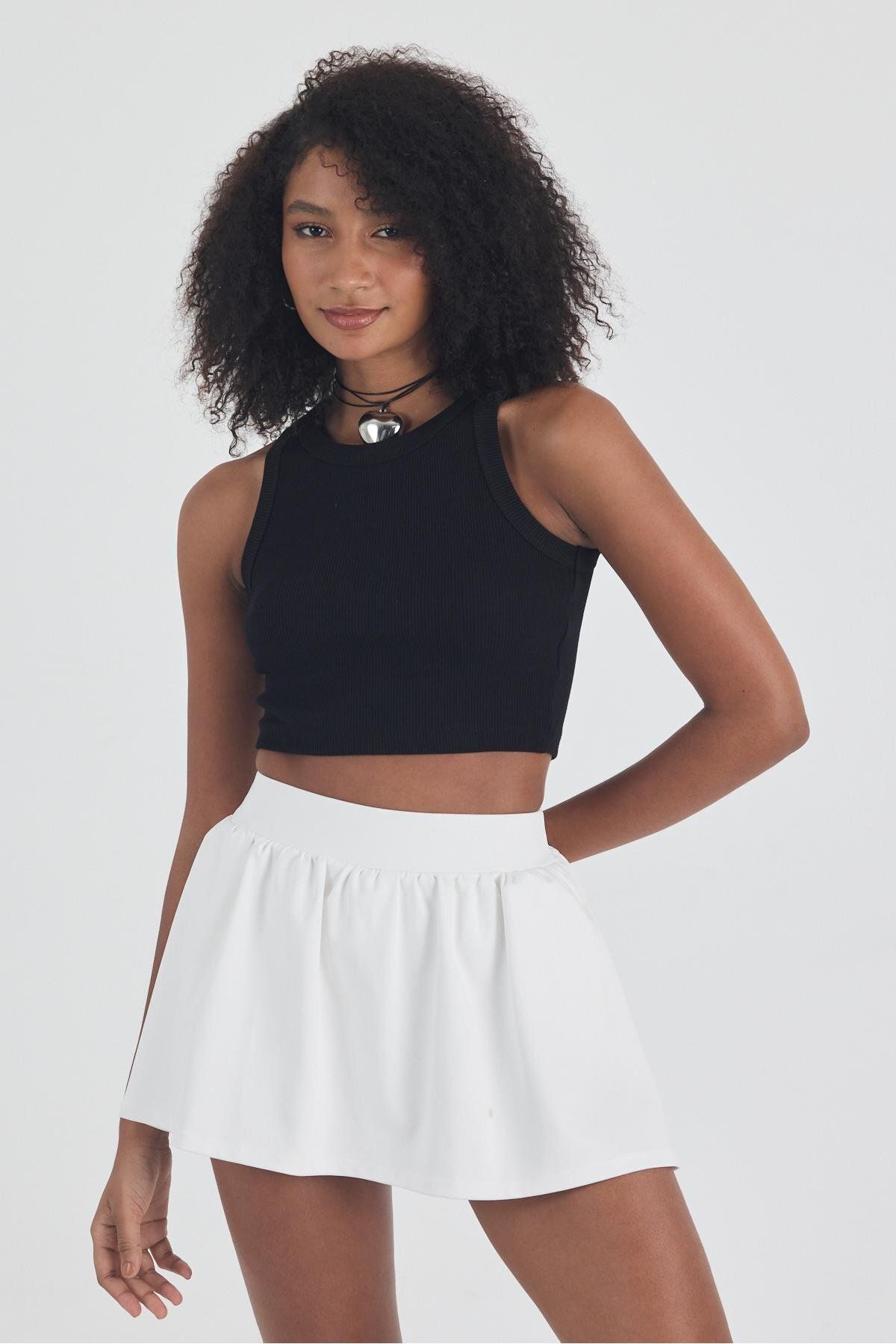 FİHA /3049-KADIN KAŞKORSE BİYELİ CROP - SİYAH