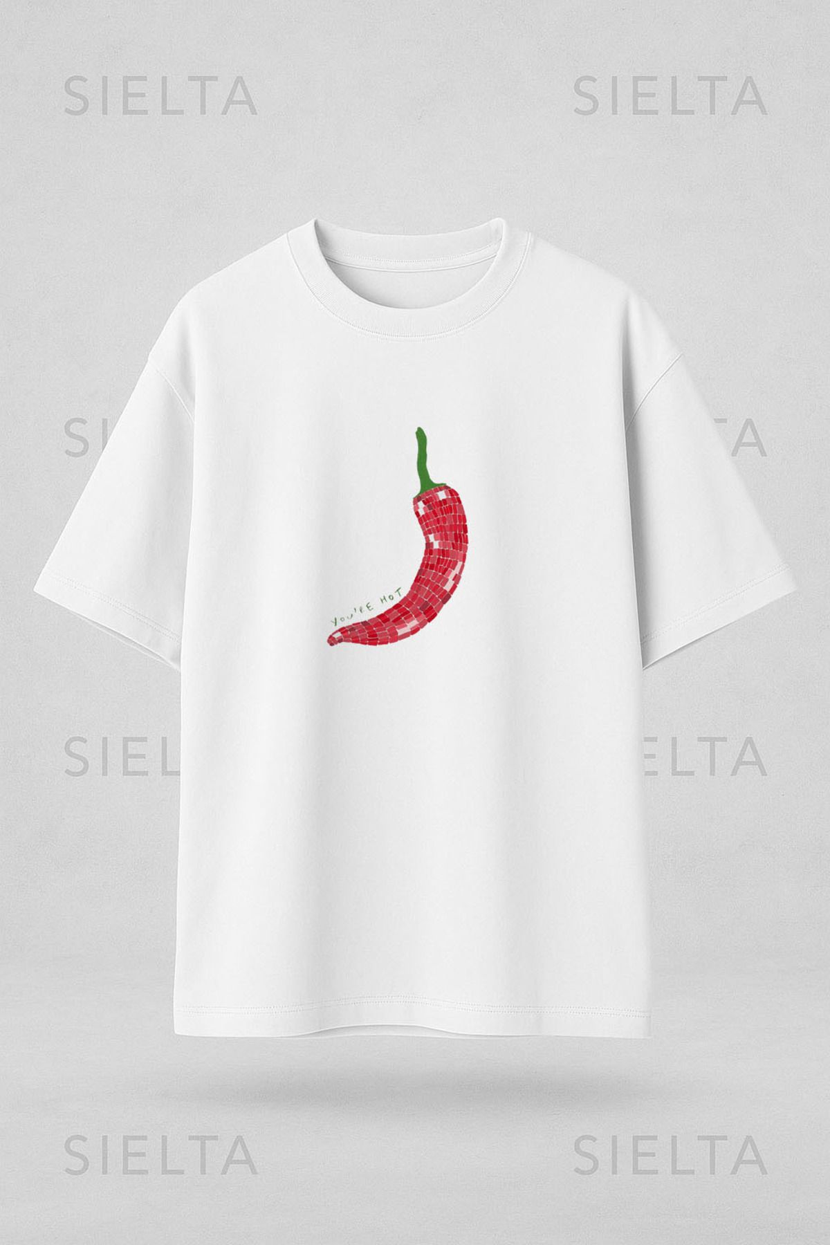 Darkia Hot Chilli Acı Biber Baskılı Bisiklet Yaka Oversize Beyaz Tişört T-shirt