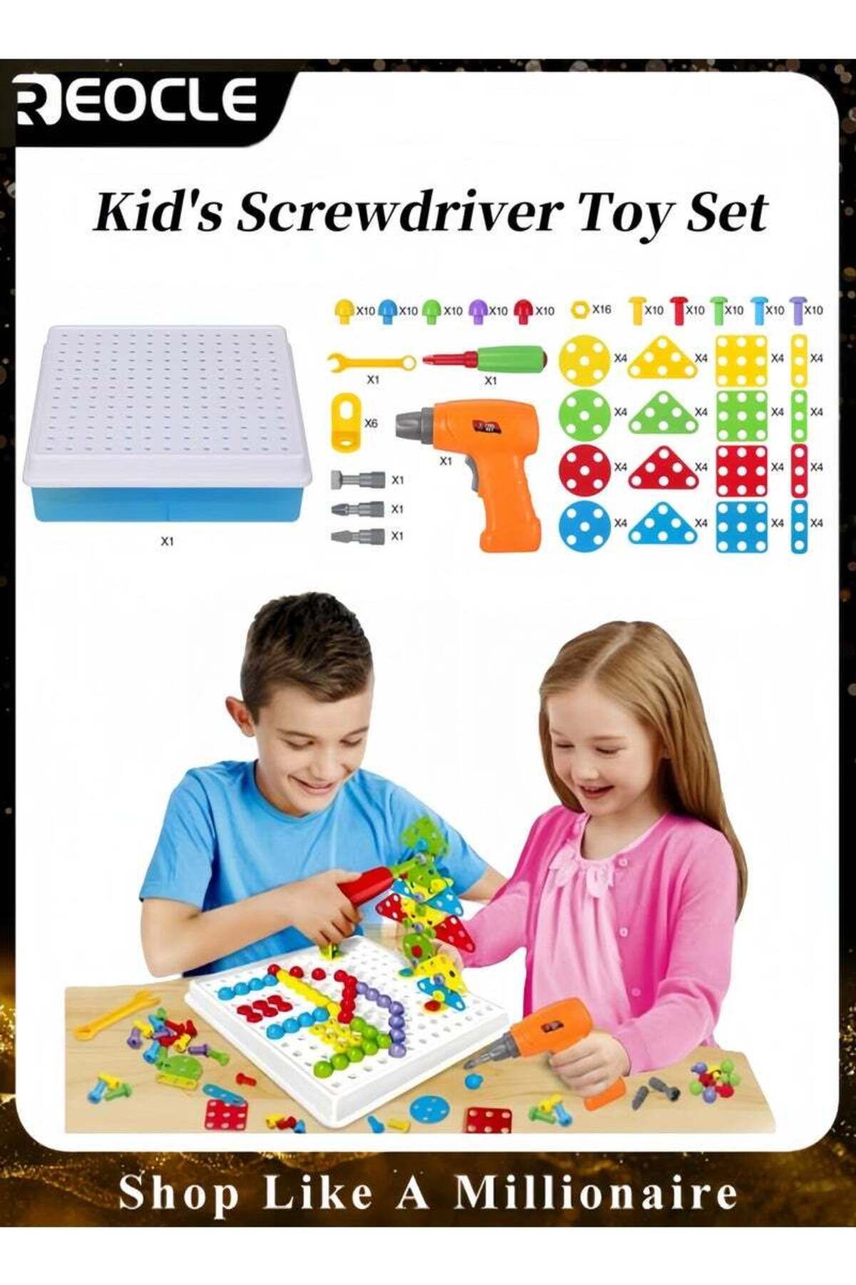 REOCLE-Kid's Screwdriver Toy Set Mixed 3D Building Block Puzzle Toy with DIY Screwdriver Tool Play Toolbox 1