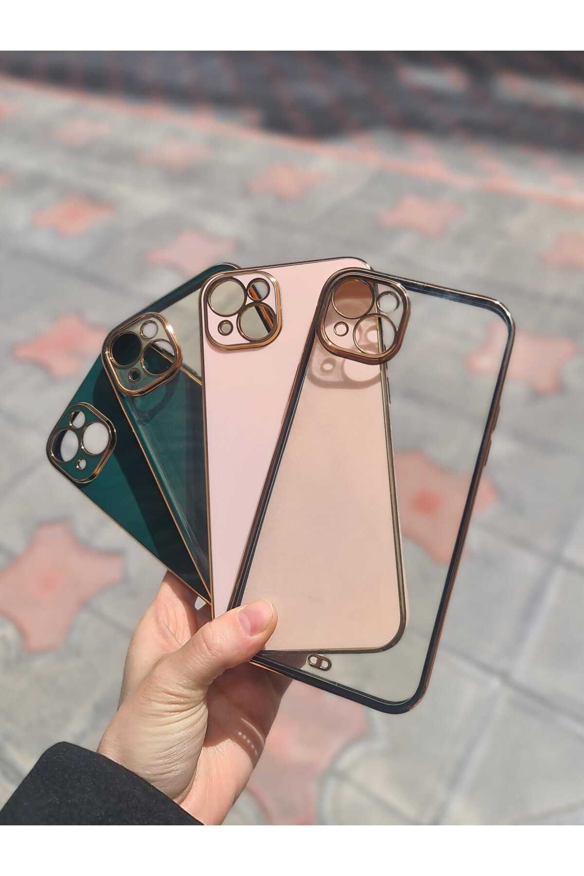 CEP-HANE Apple iPhone 14 Plus Kamera Koruyuculu Gold Lazer Detaylı Telefon Kılıfı