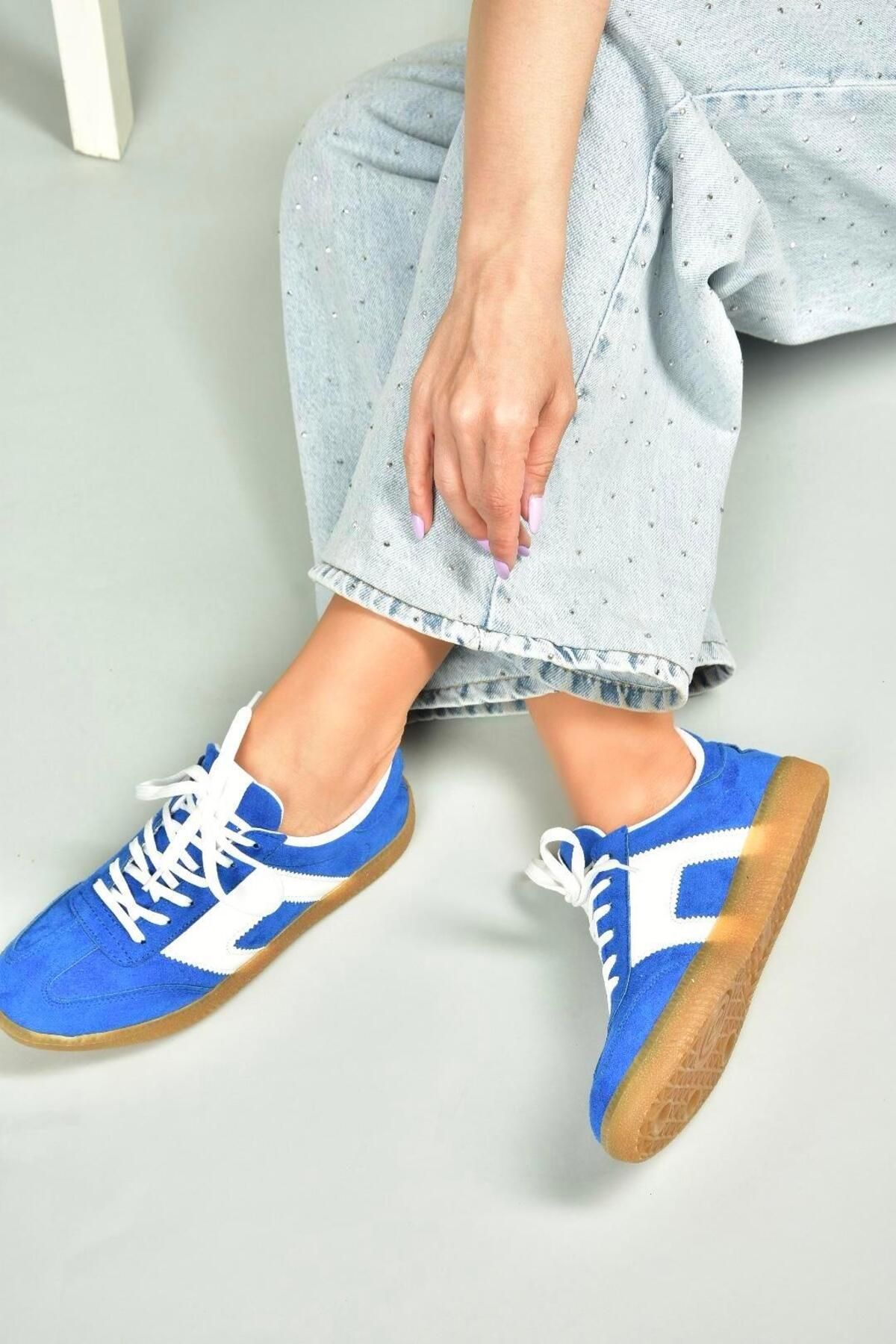 Fox Shoes U652857302 Saks Mavi Süet Kadın Spor Ayakkabı Sneakers