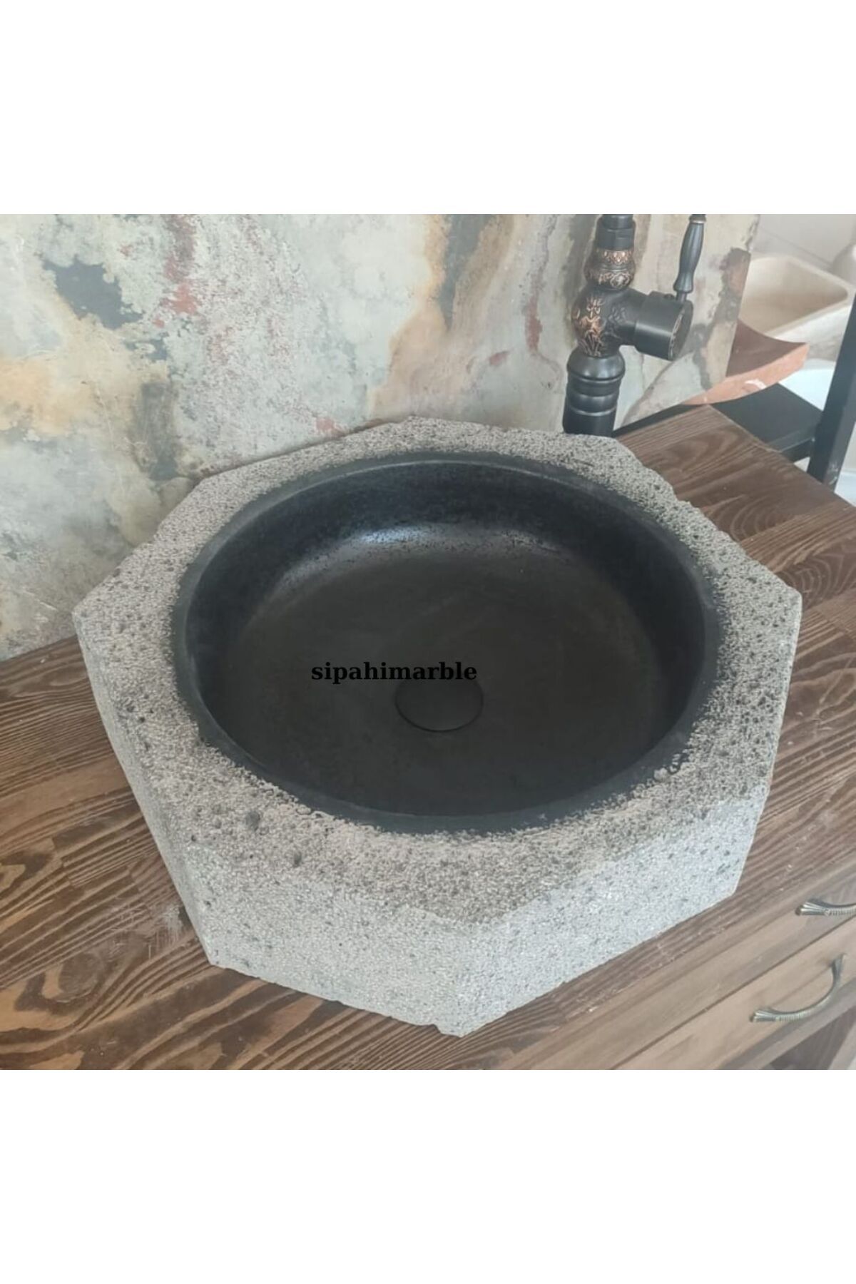 SİPAHİMARBLE Bazalt Siyah Dışı Mucartalı Yıldız Lavabo